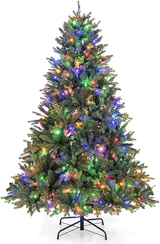 GOFLAME Árbol de Navidad artificial preiluminado de 6 pies, árbol de Navidad con bisagras con 350 luces LED, 11 modos de iluminación, 1168 puntas de
