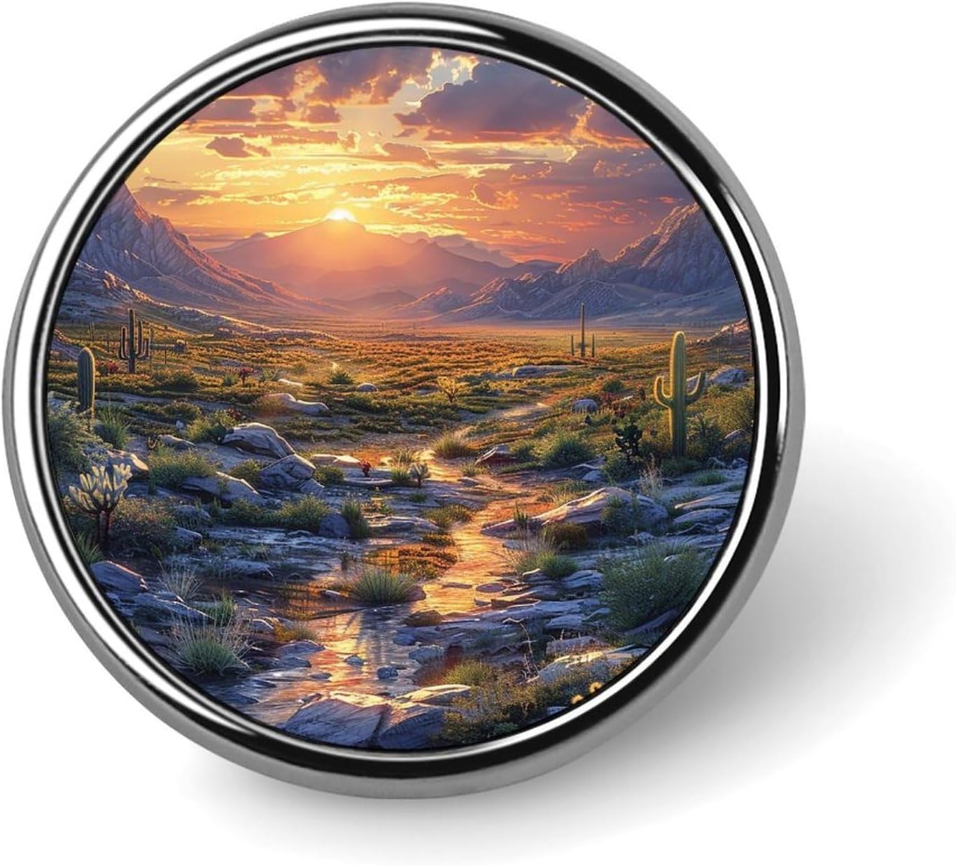1 Inch Round Badge Metal Button Maker Supplies Saguaros at Sunset Badge with Pin Funny Gifts for Couples, Friends, Clothing Accessories