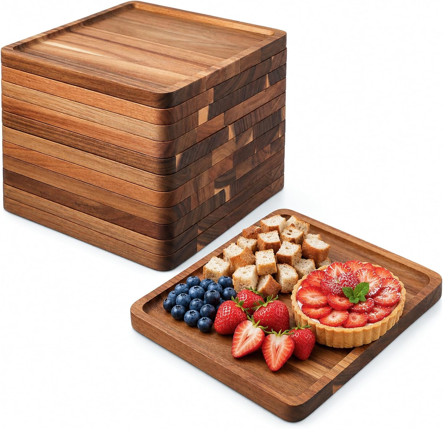 12 Pack 8 Inch Square Wooden Plates Small Charcuterie Board for Appetizer
