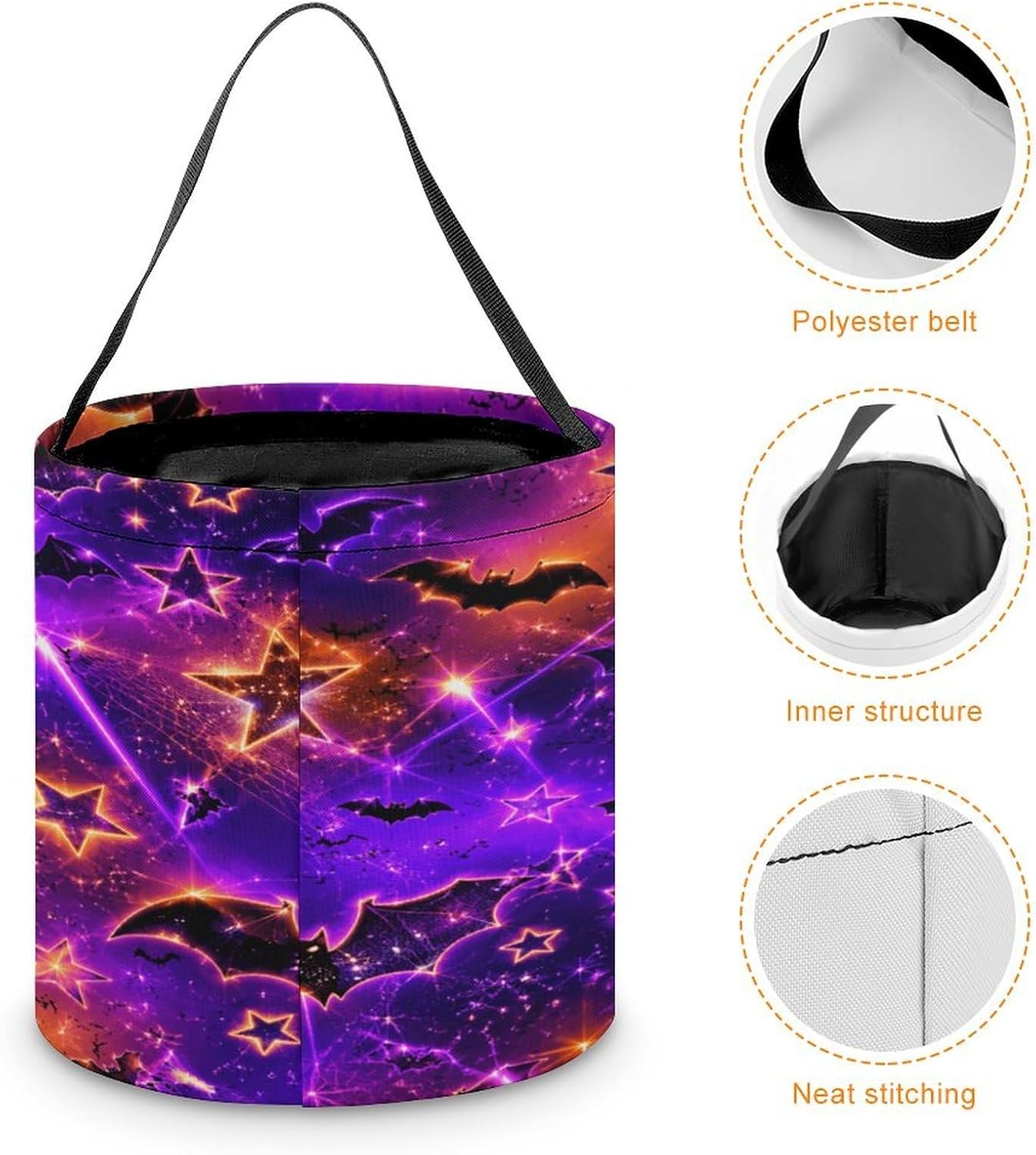 Luminous Bat Halloween Trick Or Treat Bucket Candy Tote Hand‑held Pouch for Cosplay Theme Party Gift Storage image 4