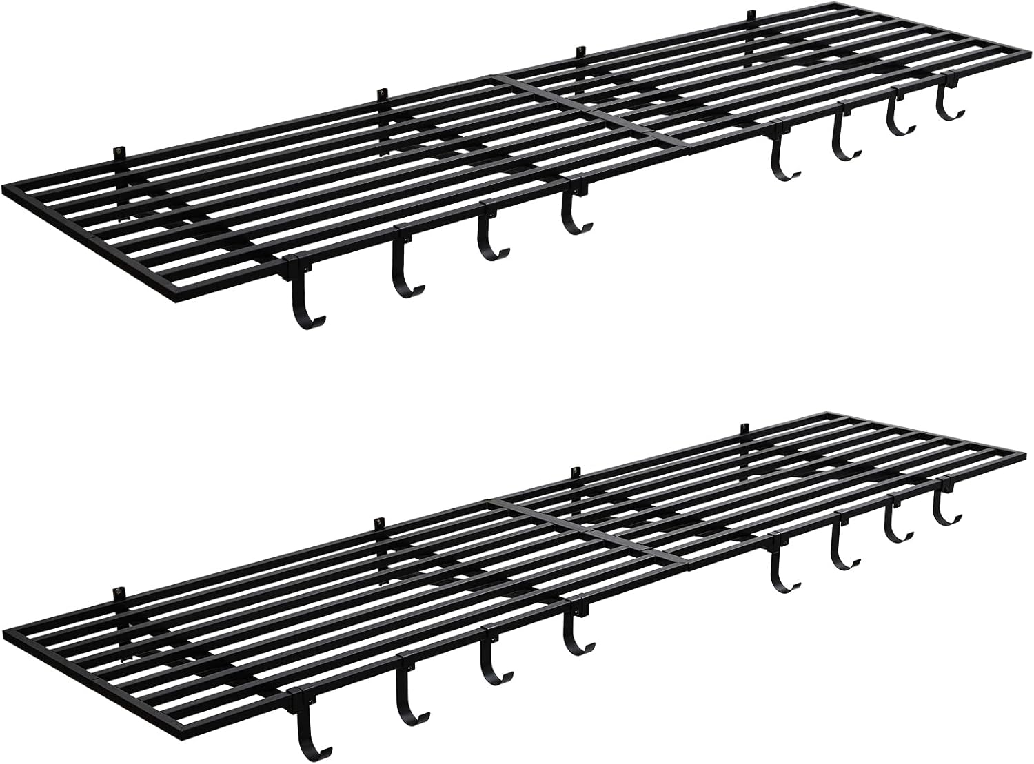 Garage Shelving Wall Mounted,Heavy Duty Garage Storage Shelves with Hooks,Black