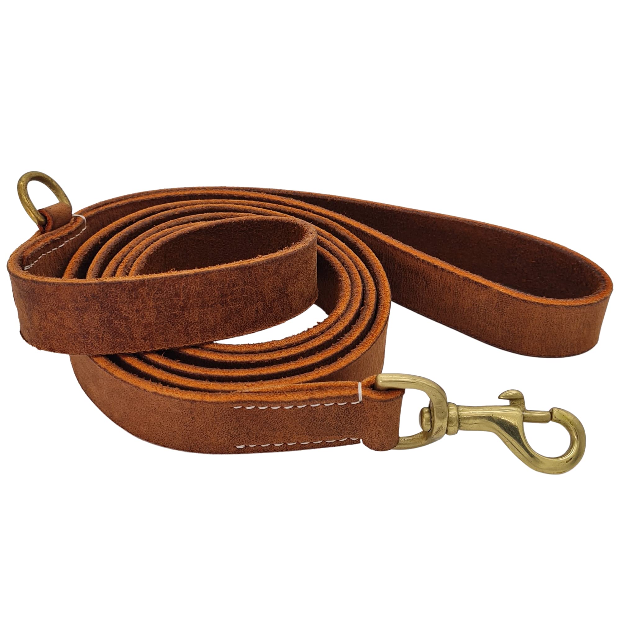 Blazing Paws Vibrania 6 Ft Heavy Duty 1 inch Wide Super Soft Thick Distressed Leather Dog Leash, Tan with Side Ring (6 Ft L x 1" W, Tan)
