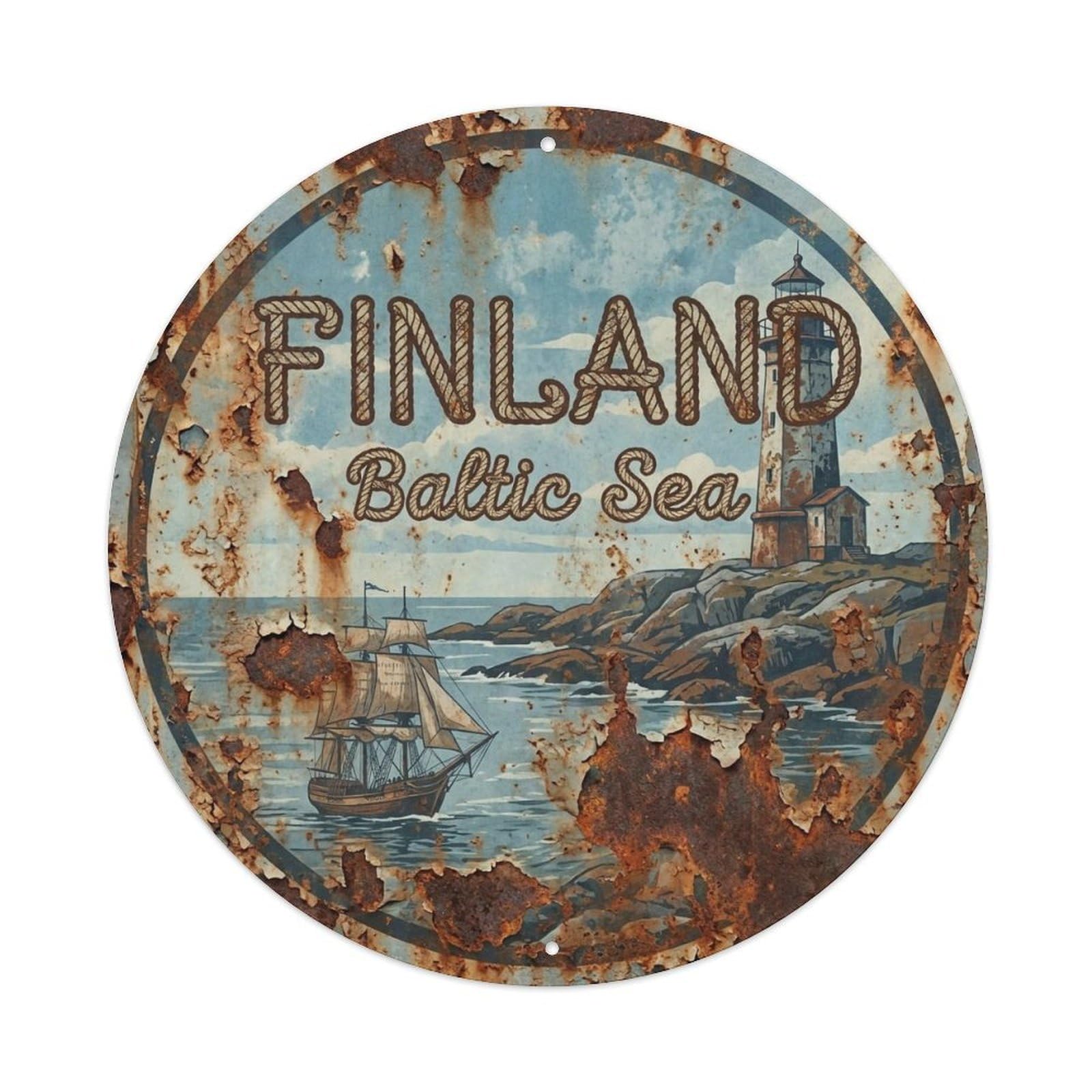 Vintage Travel Finland Elegant Metal Tin Sign Plaque Wall Decor for Cafe, Club, Garden Round Metal Poster 8x8Inch