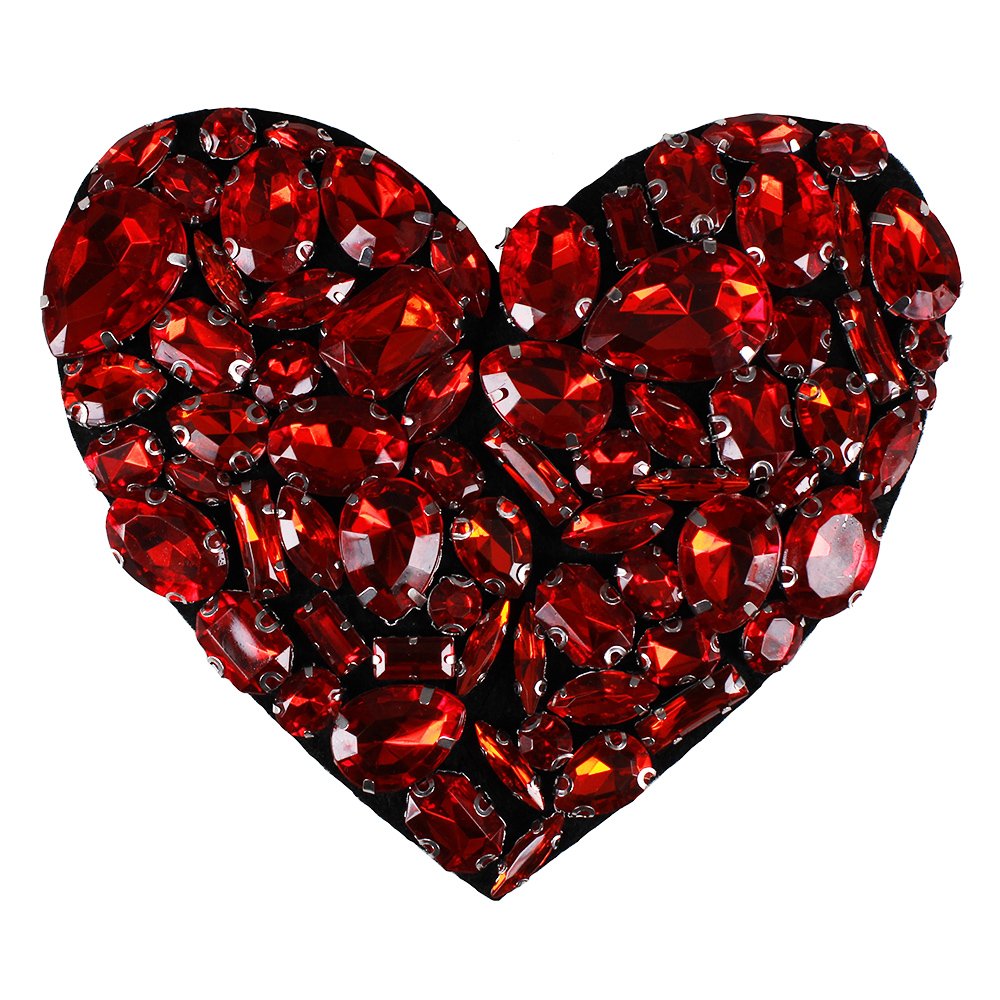 1piece Handmade Beaded Crystal Heart Rhinestones Design Patches Sew on Badge Applique Clothes Decorated Sewing Accessories (B)