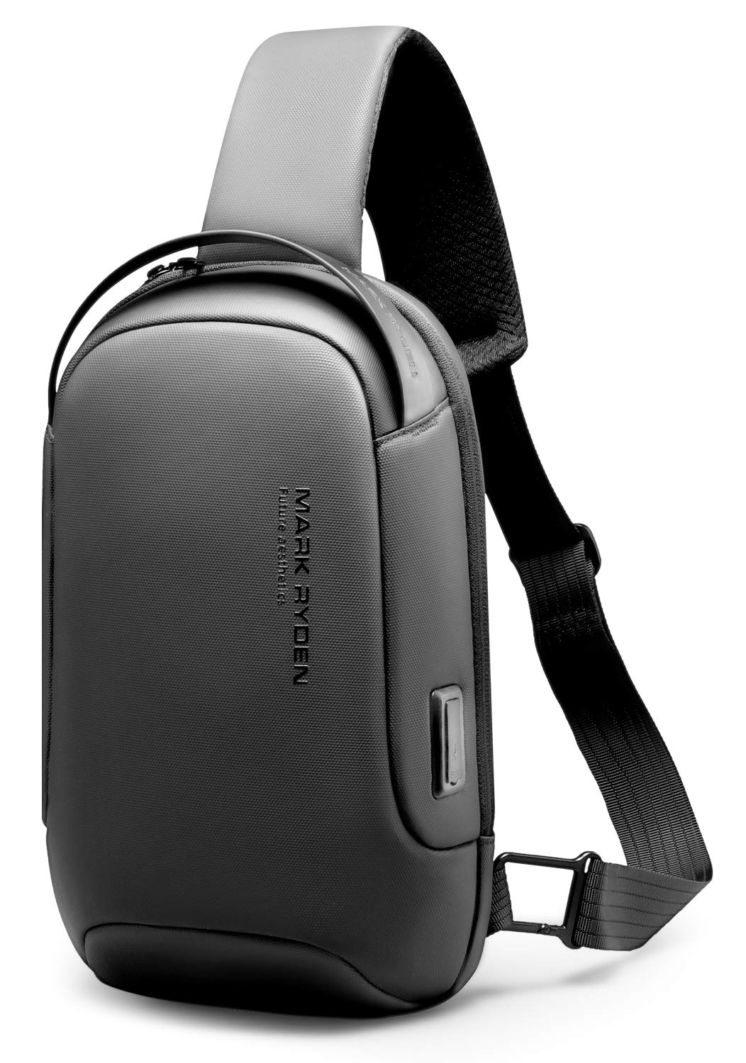 MARK RYDEN Zaino Monospalla Uomo, Borsa a tracolla Impermeabile, di ricarica USB antifurto,Zaino a tracolla per lavoro/Trekking/Ciclismo/Viaggio/Sports（Grigio）