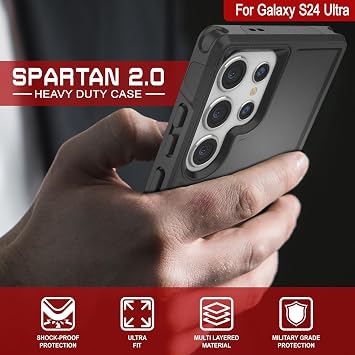 Galaxy S24 Ultra Case, PunkCase Spartan 2.0 Clear Rugged Heavy Duty Cover | Ultra Slim Military Grade Protection with Raised Bezel Design for Galaxy S24 Ultra 5G 2024 6.8 Black