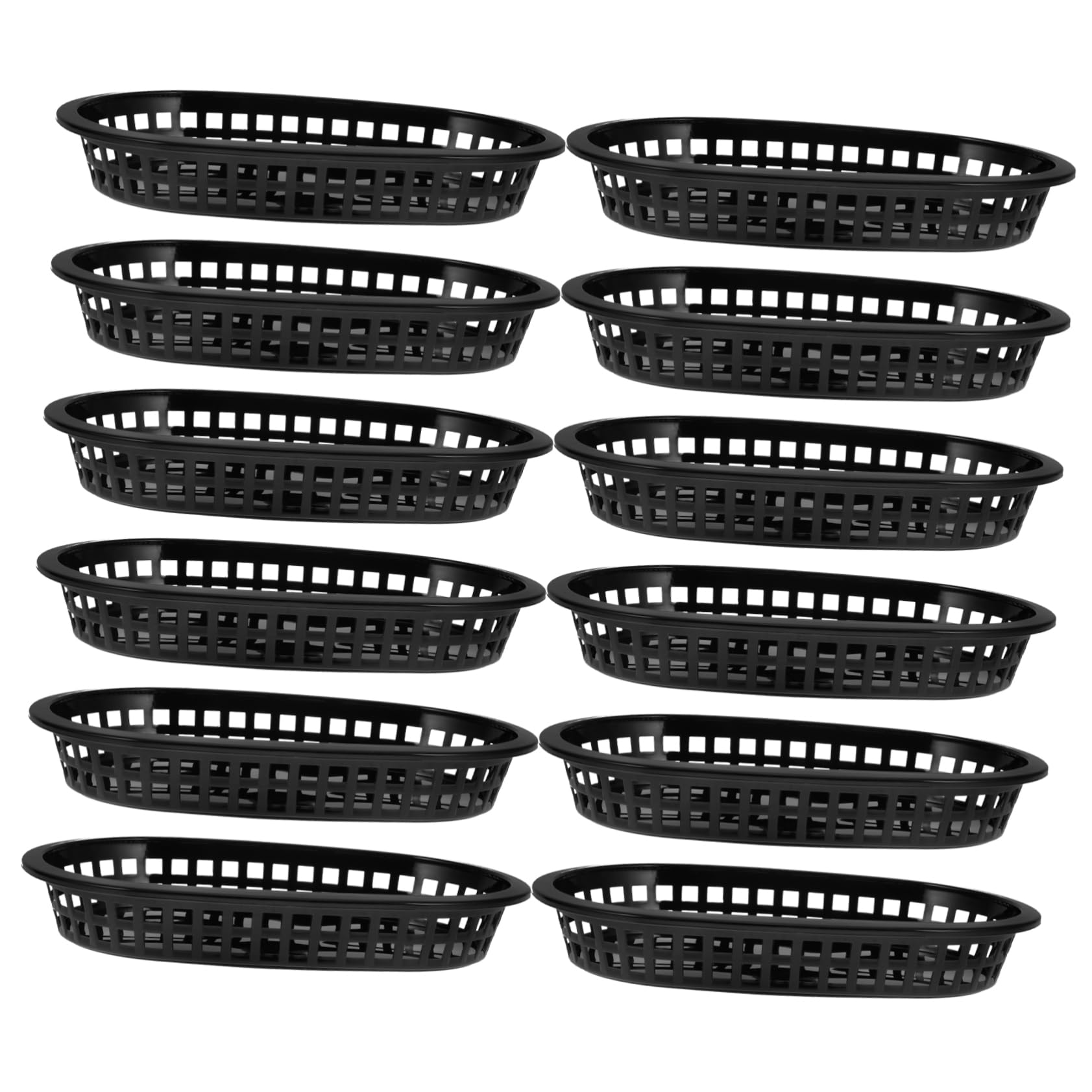 STOBAZA 12Pcs Plastic Fast Food Baskets Boat Shaped Snack Trays for Fruits and Snacks Black and Easy to Clean for Home Hotel and Restaurant Use