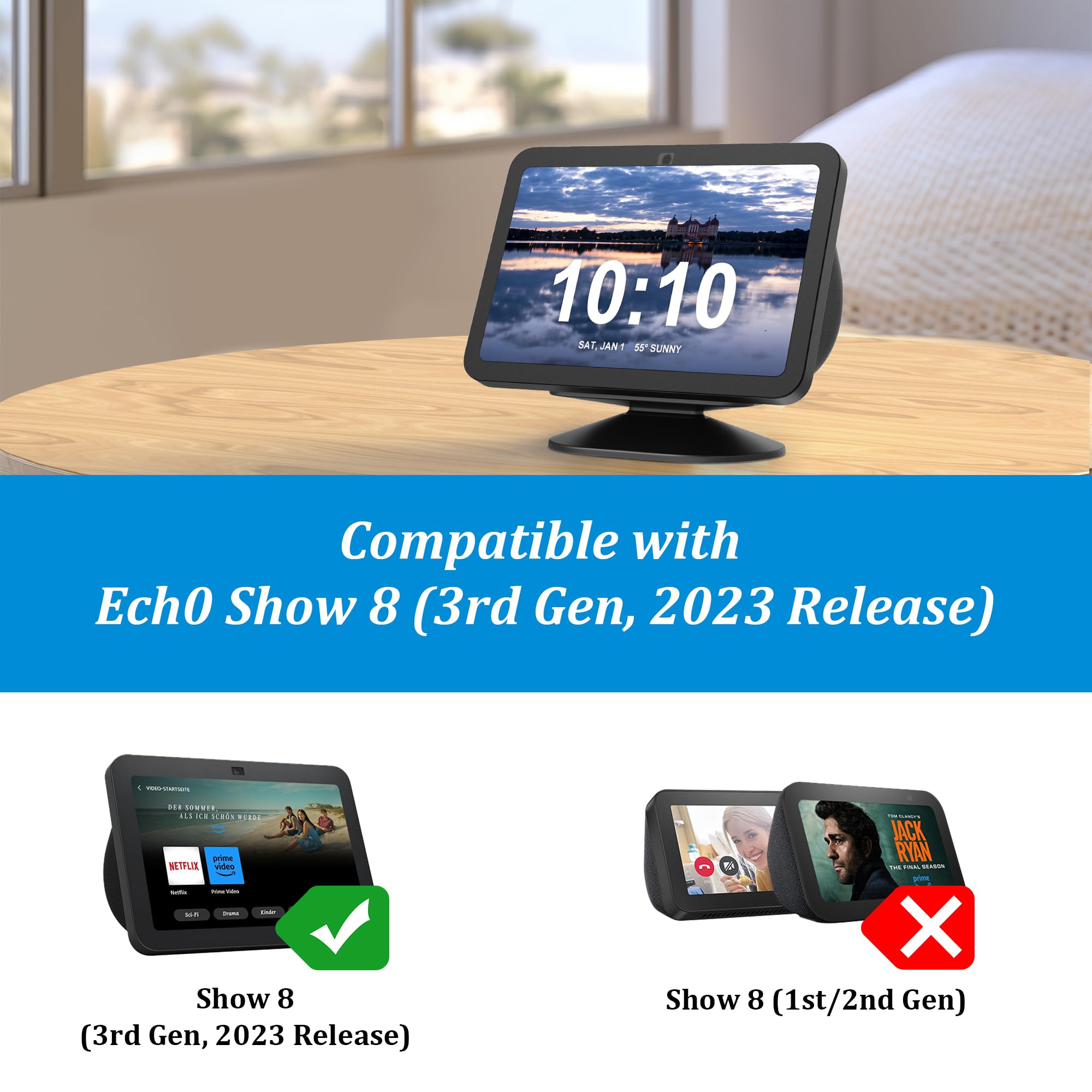 Supporto Per Echo Show 8 (3a Gen) - Regolabile E Antiscivolo, Compatibile Con IPhone, Nero - Foto 5