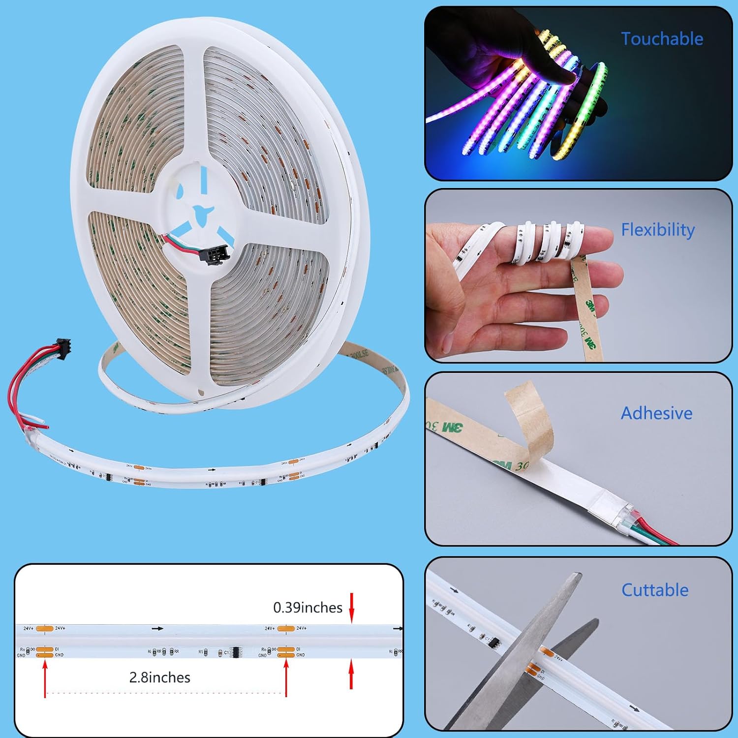 RGBW IC COB LED Strip Warm White 3000K 24V 32.8ft 7840LEDs WS2811 Addressable Color Changing Multicolor RGB+WW LED Tape Lights Kit for Bedroom,Gaming Room,Party Lights