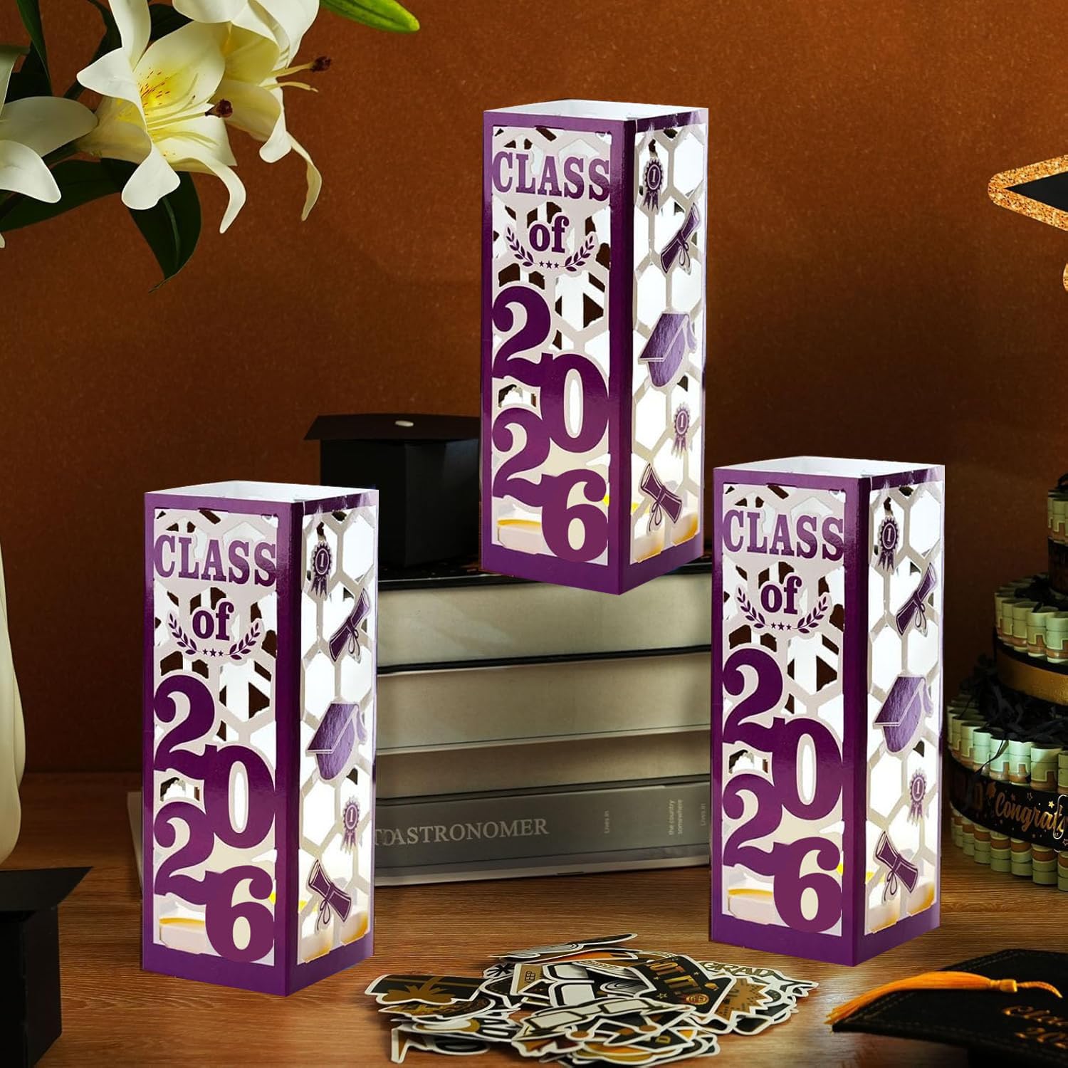 6 Pcs Light Up Graduation Centerpieces- Class of 2026 Graduation Decorations Lantern Boxes for College High School Congrats Graduation Party Supplies(