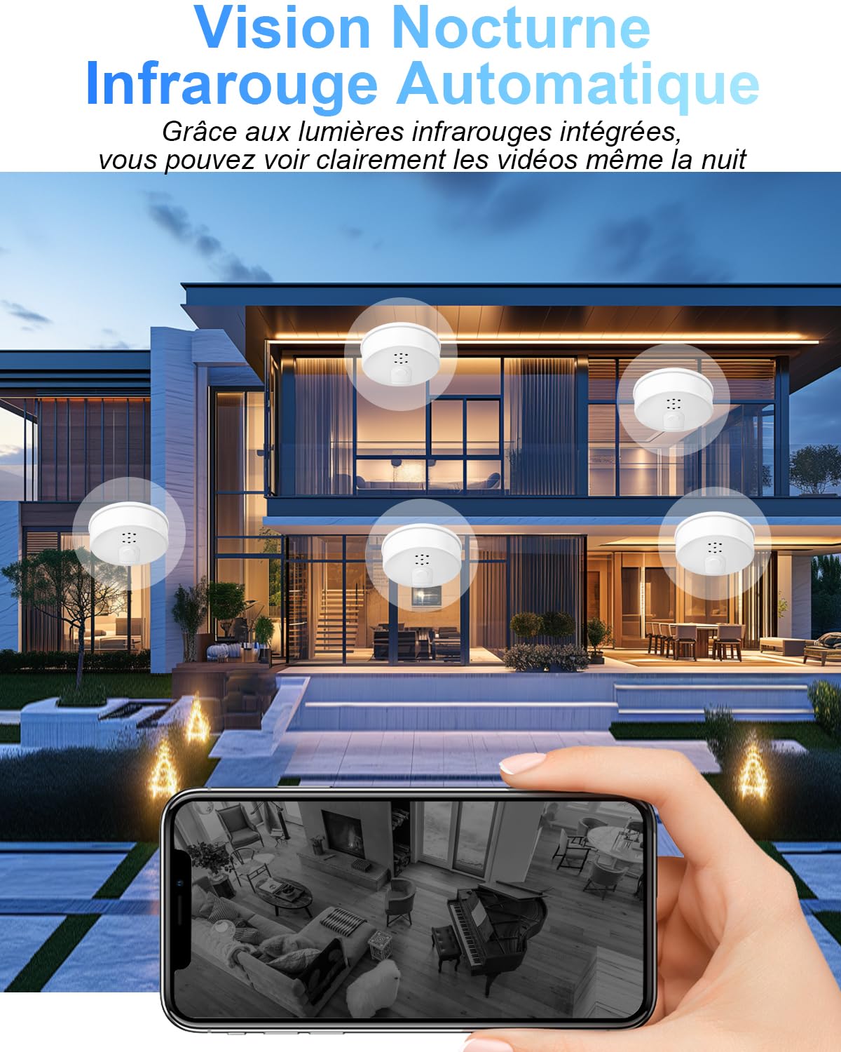 UYIKOO Camera Espion WiFi 5G, Mini Caméra Espion sans Fil 1080P HD, Détecteur de Fumée Micro Camera Surveillance A Distance Discrete Vision Nocturne Detecteur Mouvement 11 Heures d'Autonomie