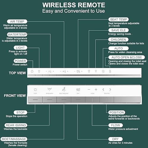 Miniatura 4 de Combier CMA301X - Asiento de inodoro inteligente con bidé eléctrico, agua caliente sin fin, lavado trasero y delantero, luz LED, funcionamiento