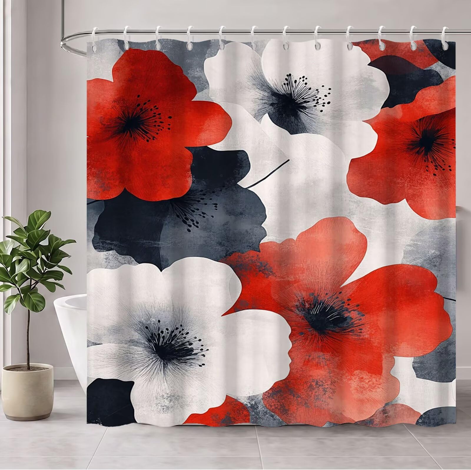 Rideau de Douche 200 x 240 cm Anti Moisissure Rideau Douche Beige Shower Curtain Rouge Imperméable Tissu Polyester Séchage Rapide Shower Curtain avec Ourlet Inférieur Lesté et 12 Crochets 3Y#334