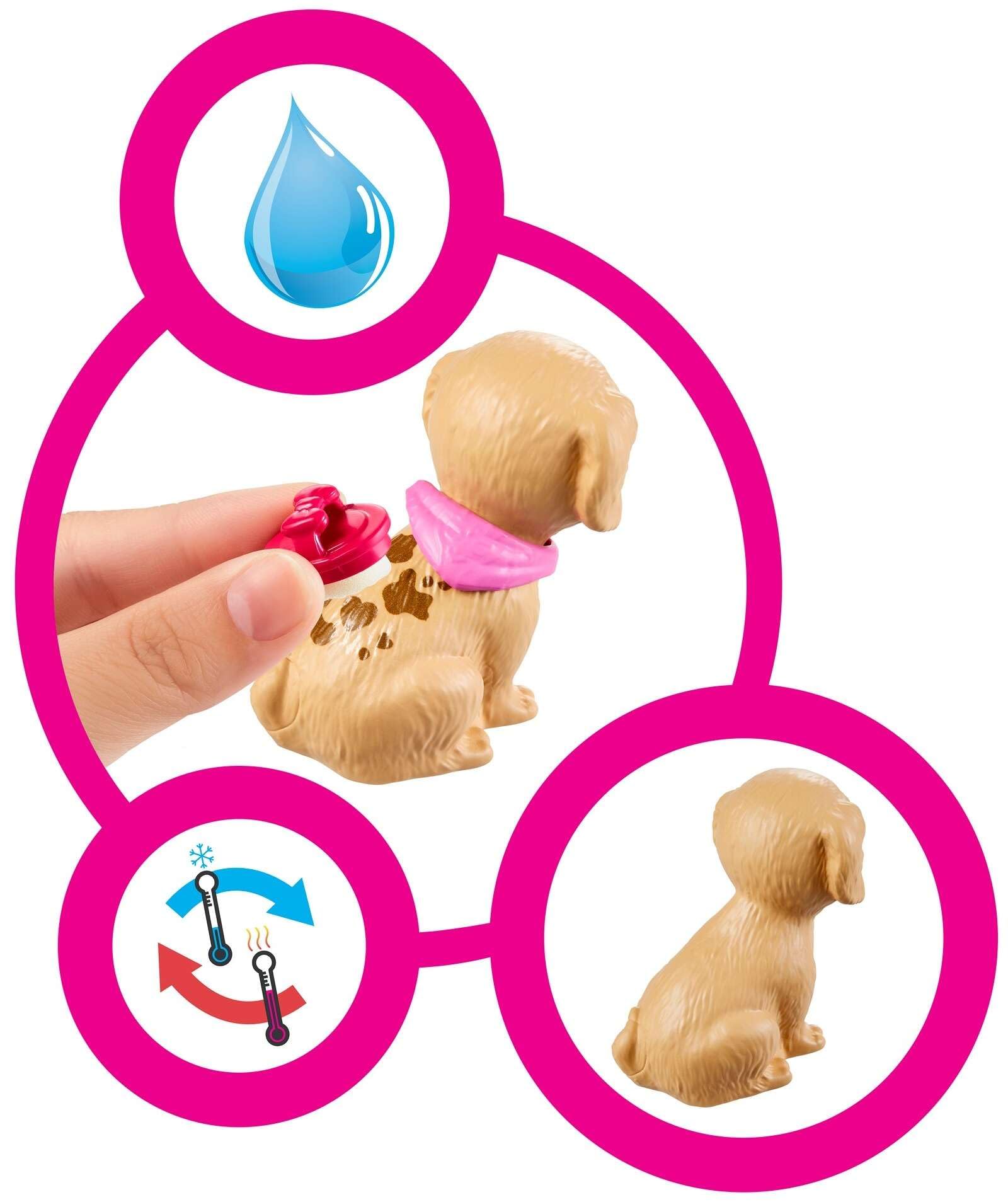 Barbie zestaw do pielęgnacji zwierząt, figurki lalek + akcesoria, 25 sztuk