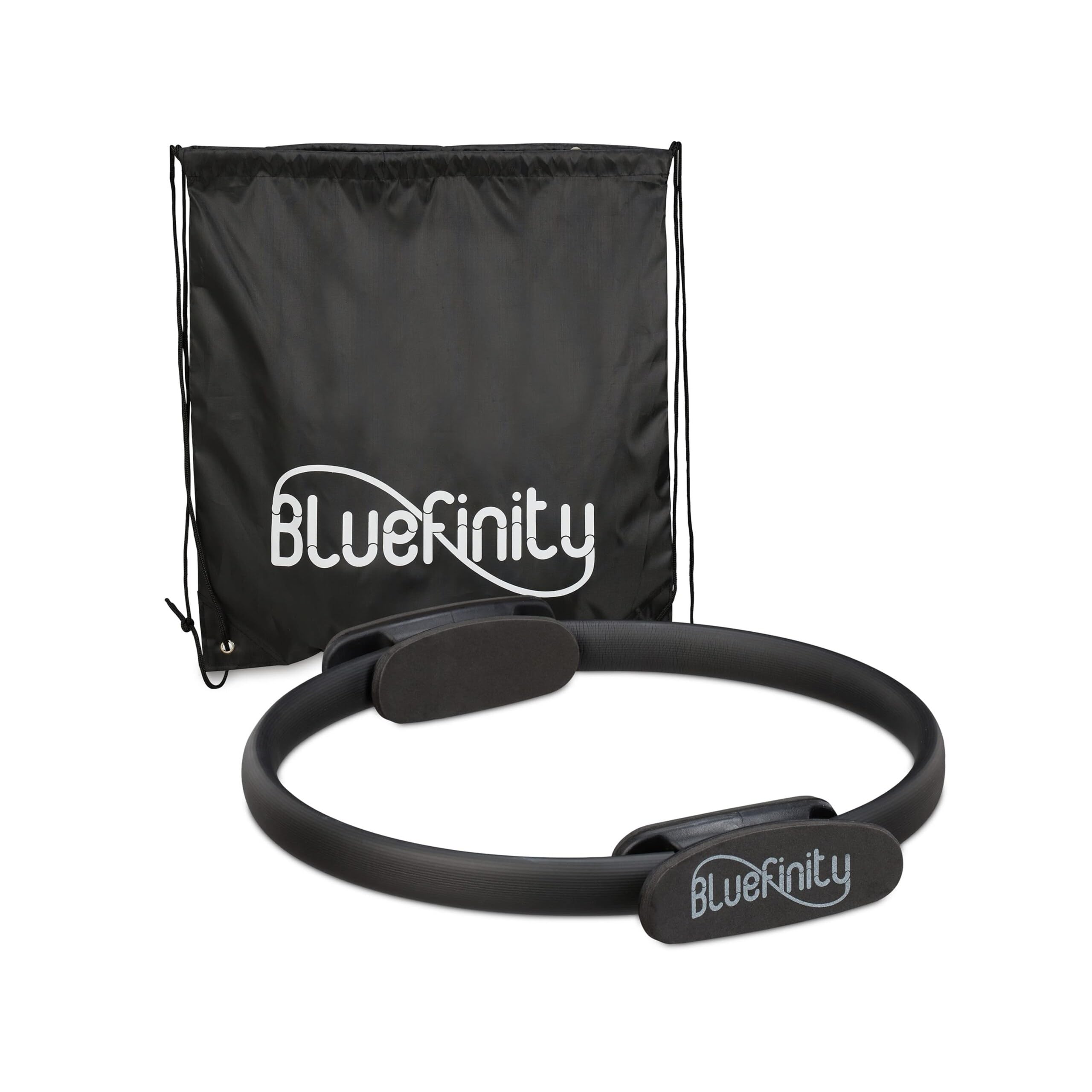 2X Anello da Pilates con Esercizi, Doppia Impugnatura, Imbottito, Ø 37cm, Fitness Ring, Allenamenti Yoga, Nero