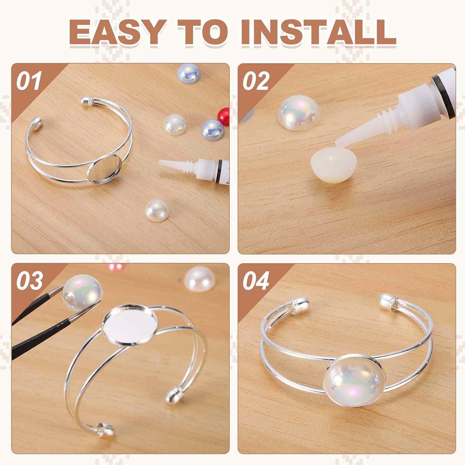 MECCANIXITY Bezel Tray Blank Bracelet Setting, Adjustable Round Tray Setting Blank Bangle for DIY Jewelry Making Crafting Bracelet - Image 4