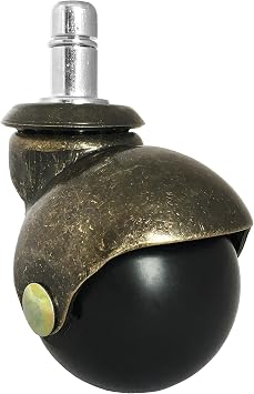 2" Antique Brass Ball Caster Wheel for Office, Executive, Gaming Chairs w/ 7/16" x 7/8" Grip Ring Mounting Stem - Set of 5 - S5352