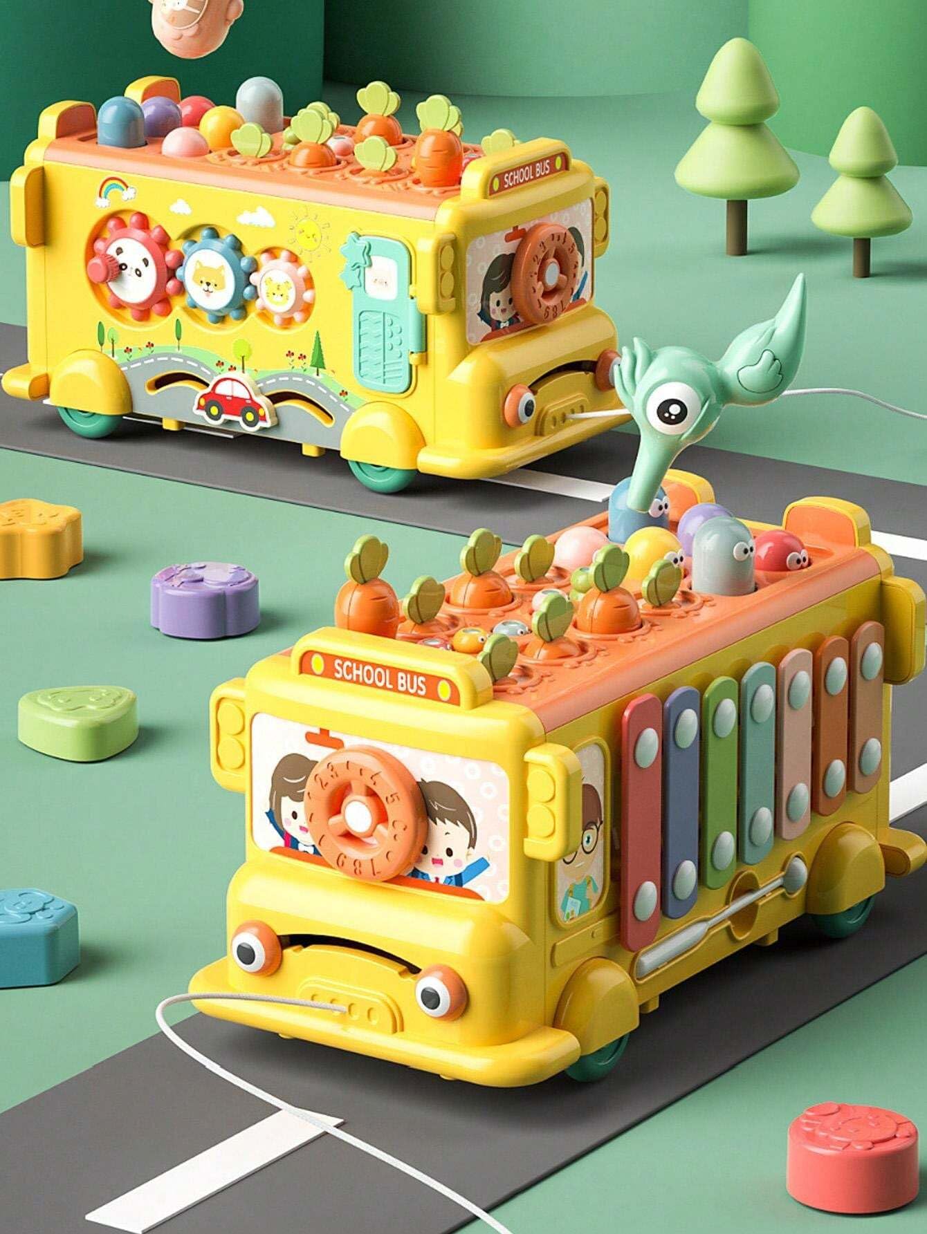 Magicwand® Intelectual Montessori Musical Carrot Harvest,Fishing Shape Sorter Educational School Bus【with 9 Functions】 for Toddlers【Pack of 1 Bus】【Multi-Colored】 - Image 8 thumbnail
