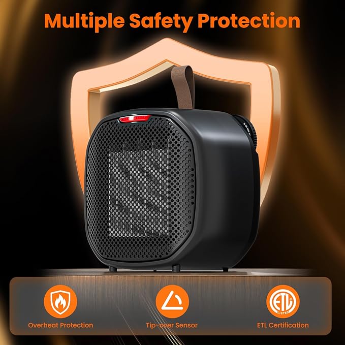 Calefactor Eléctrico Portátil 1200W con Termostato Ajustable y Protección miniatura 6