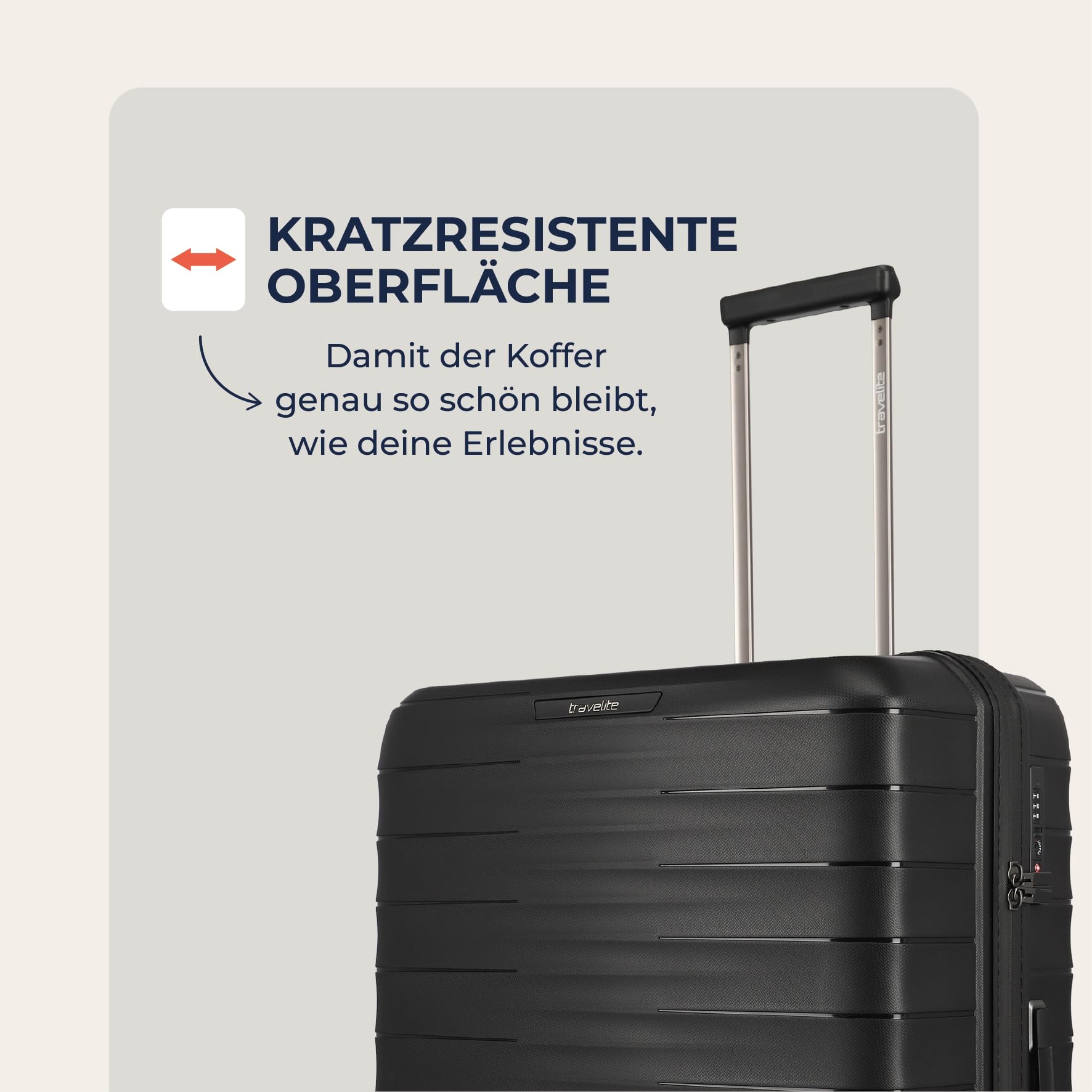 Travelite Koffer groß, MOOBY L, Kratzfeste Hartschale, mit recyceltem Material, 77 cm, 106 l, 3,7 kg, mit 4 leichtläufigen Doppelrollen & TSA-Schloss – robuster Reisekoffer für Lange Reisen