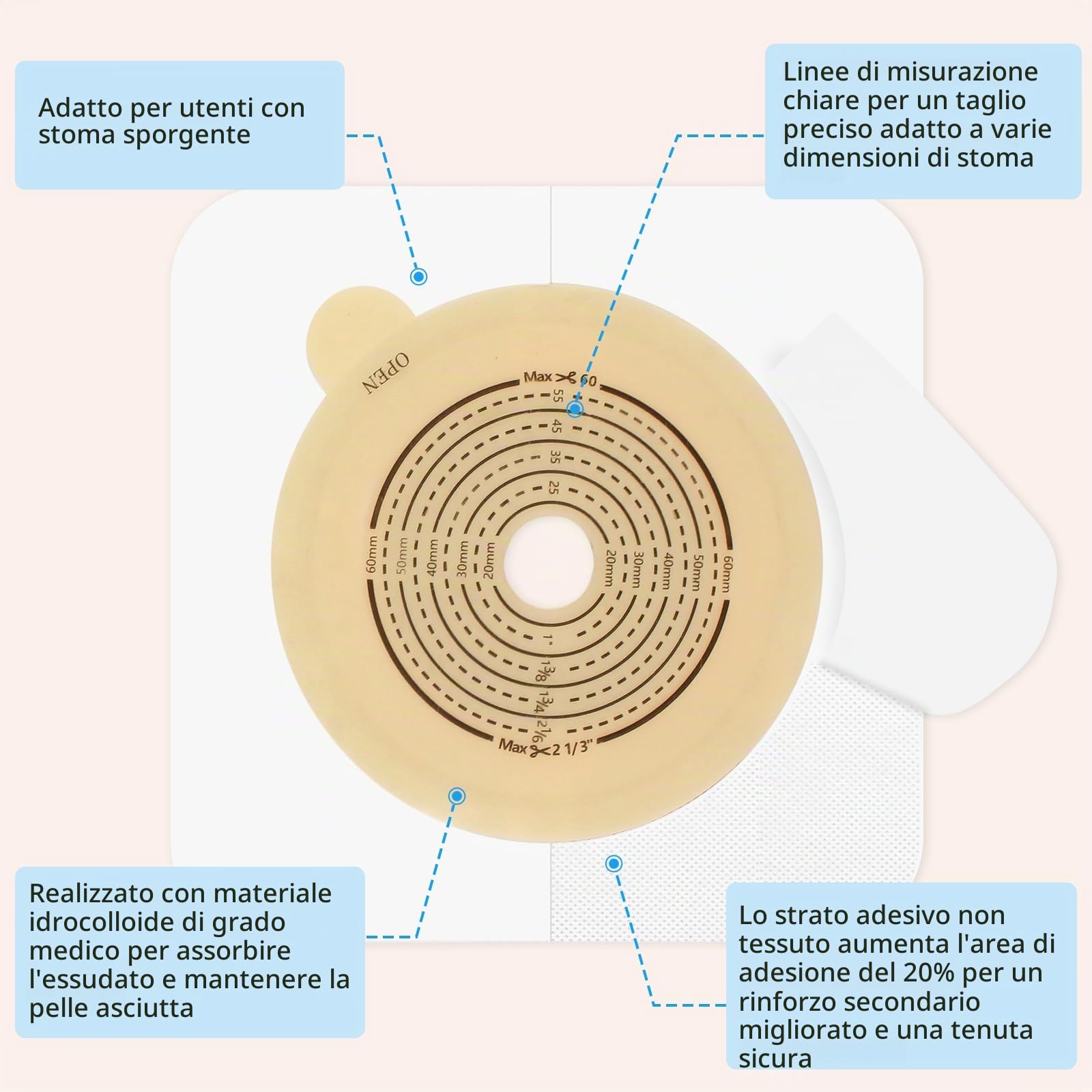 Heagimd 30 Pz Sacchetti per Colostomia, Sacche per Stomia a 2 Pezzi, 60 Mm | 20 Pezzi Sacche + 10 Pezzi Barriera, Cura dello Stoma per Ileostomia, Ritagliabili su Misura, delicati sulla pelle