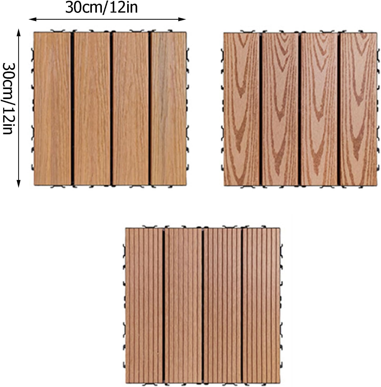Dalles et lames de terrasse en composite, Tuiles de terrasse extérieures composites en bois imbriquées, paquet multicolore de 12(Grey)