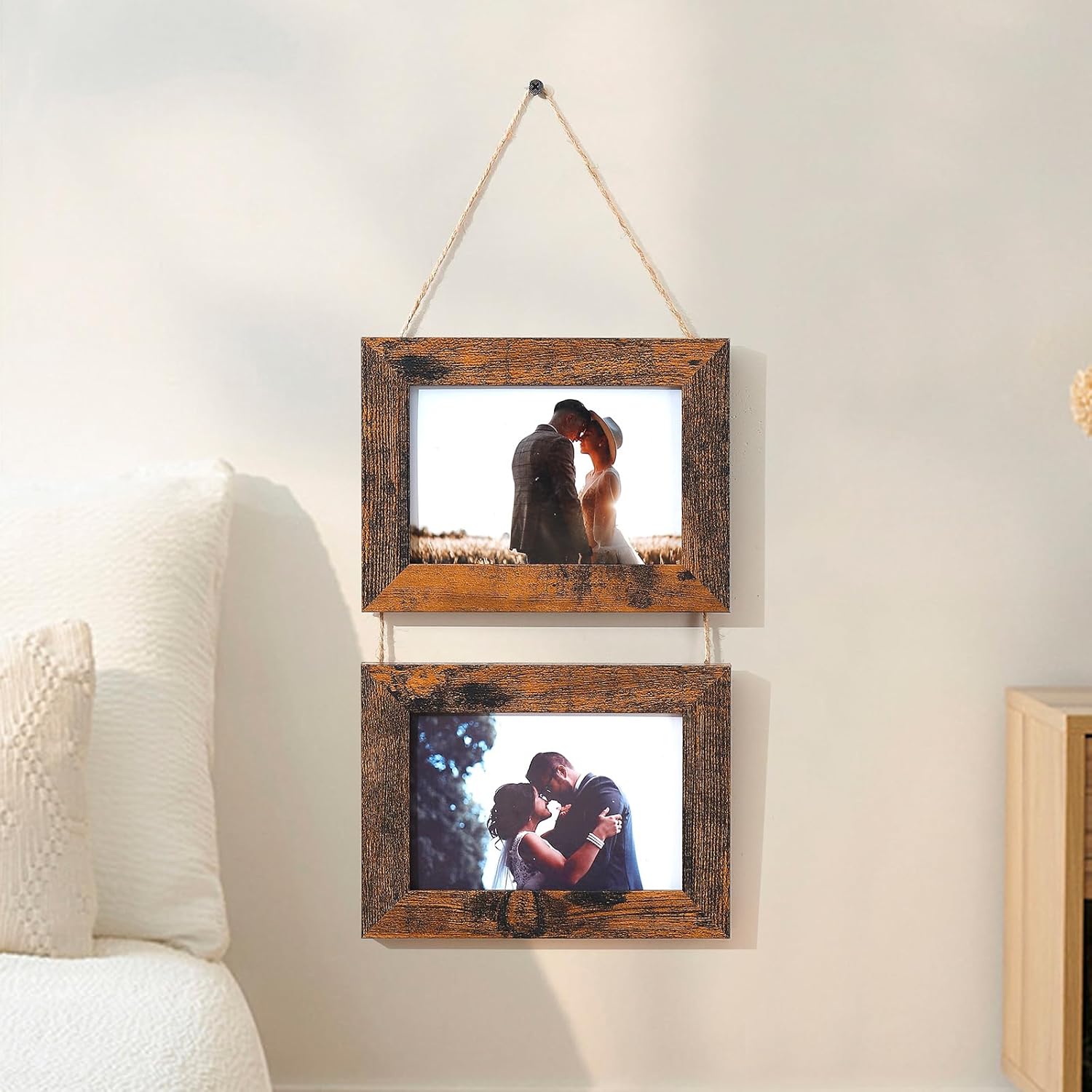 4x6 Wall Hanging Picture Frames,Brown 2 Opening Collage Photo Frames. - Image 4