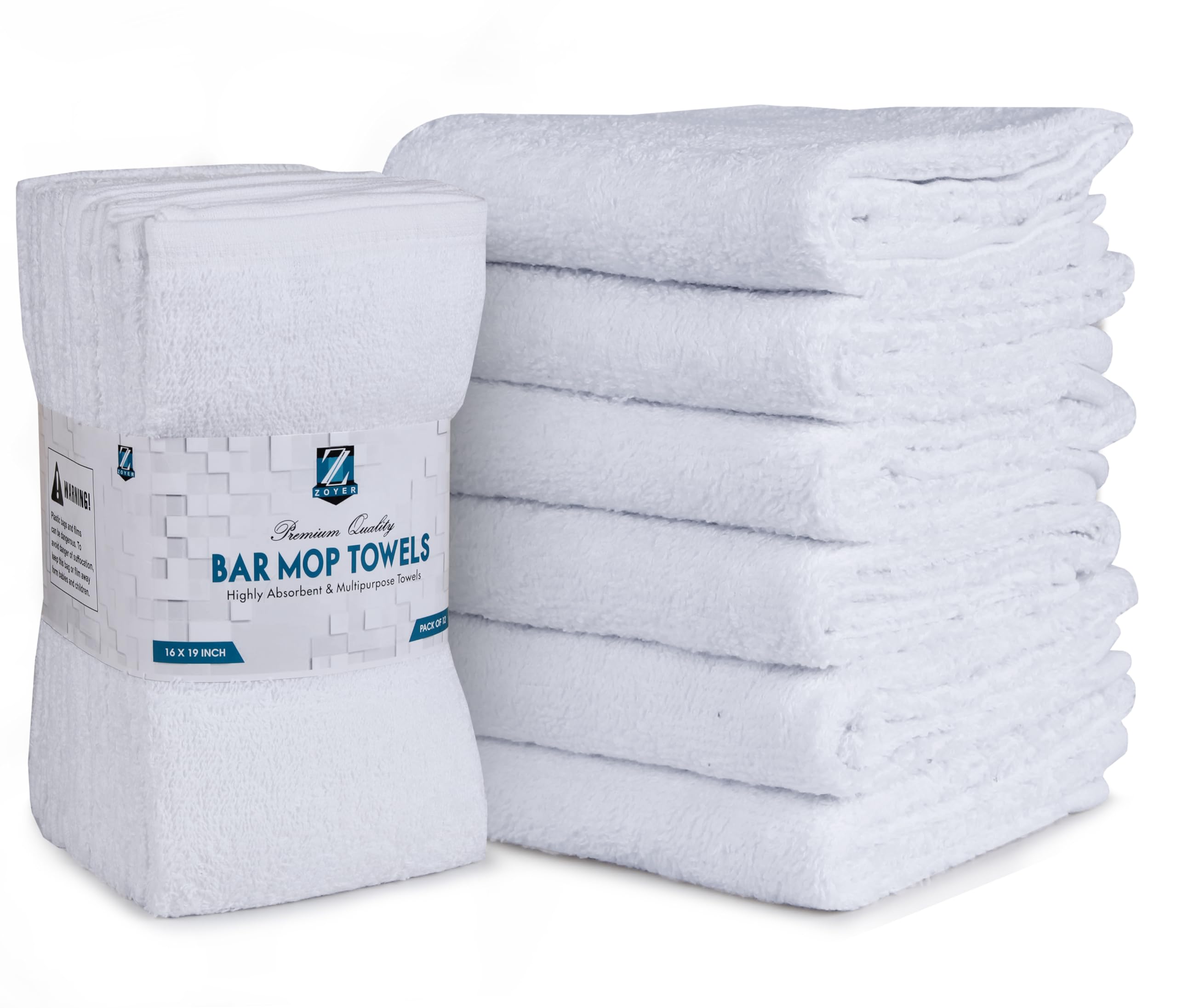 ZOYER Towels Kitchen Bar Mops 100% Cotton 16x19 Pack of 12