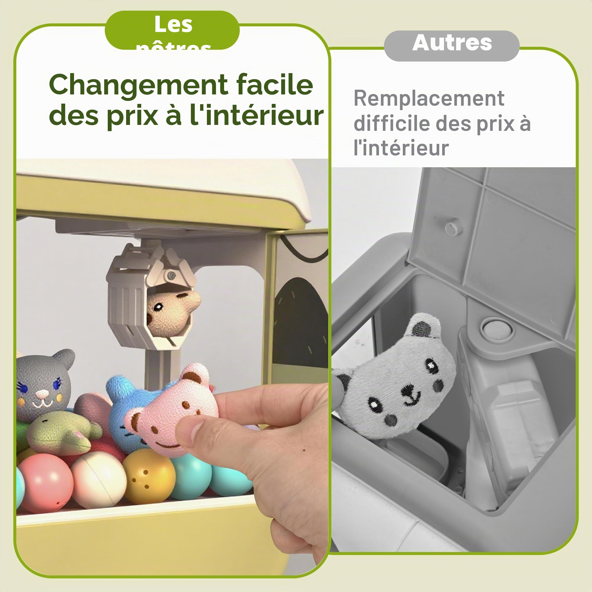 cossy Candy Grabber Machine, Machine à Attraper avec Lumières & Musique, Machine à Griffes pour Enfants avec 20 Peluches & 24 pièces de Monnaie, Cadeau d‘Anniversaire, Noël, Mignon Dinosaure