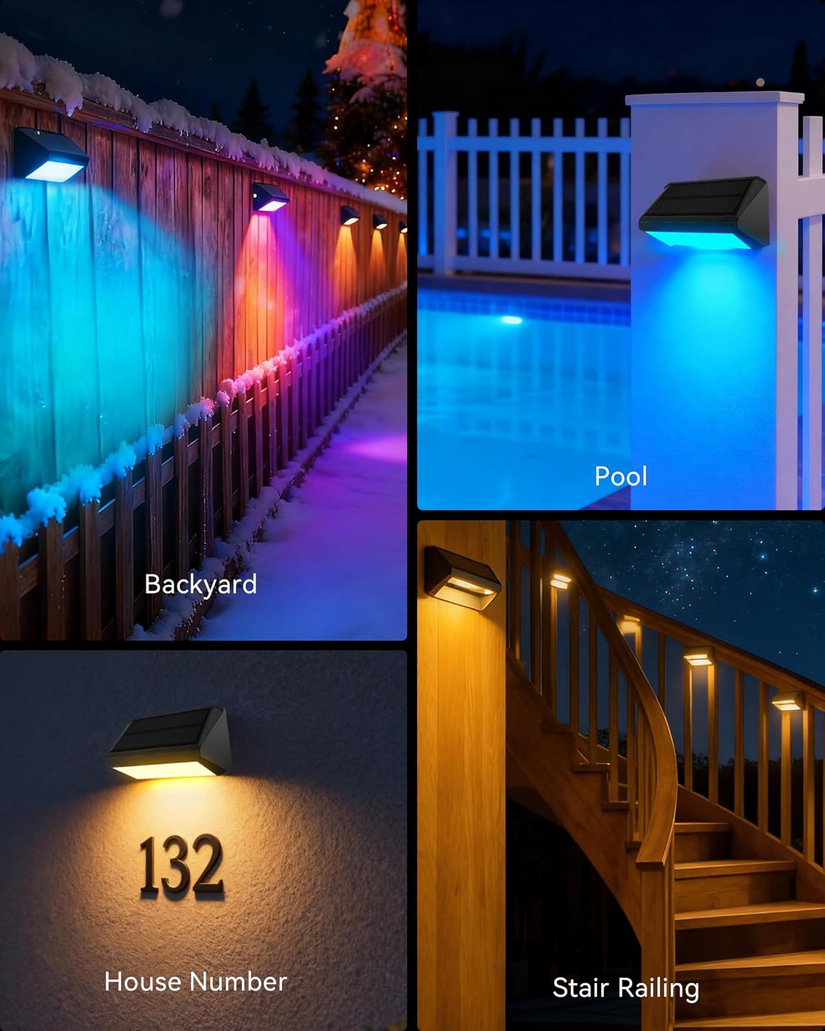 Solar Fence Lights Outdoor, 12 Pack Ultra-Bright 100 Lumens Fence Lights Solar Powered, IP65 Waterproof, 9 Color Modes, 12+ Hours Lighting Decor for Backyard/Patio/Deck/Wall/Pool - Image 7
