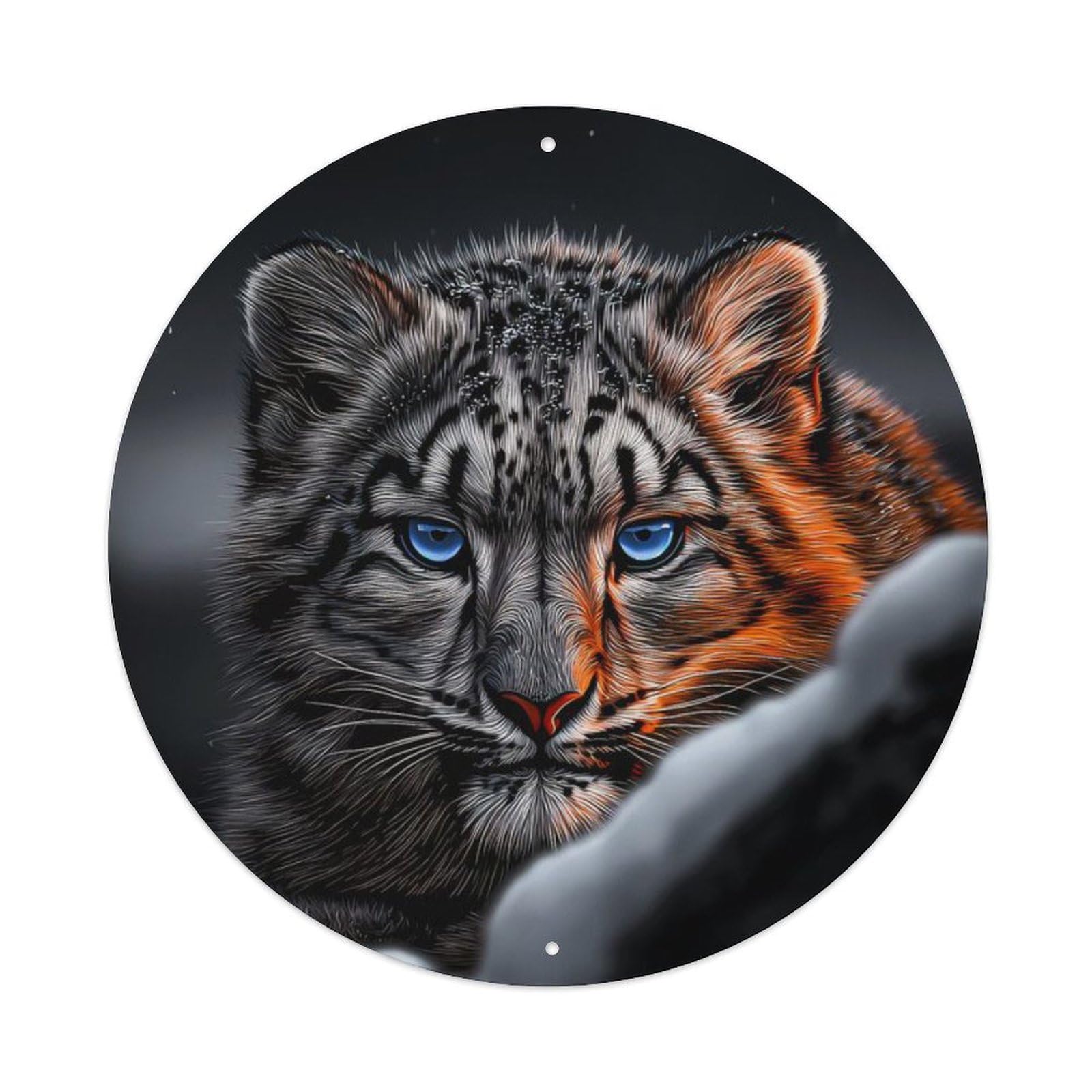 Animal Snow Leopard Dark Night Cold Wilderness Vintage Metal Tin Sign Plaque Wall Decor for Cafe, Club Bar, Office, Garden Metal Poster 8x8Inch