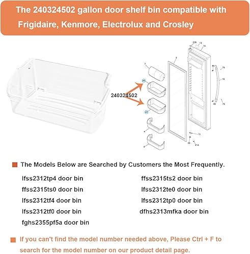 Miniatura 5 de 240324502 - Estante de repuesto para puerta de refrigerador compatible con Frigidaire Kenmore Electrolux, contenedor de puerta con organizador de