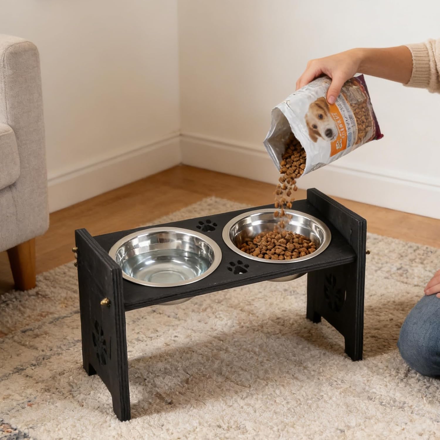 Raised Dog Bowl Stand,Elevated Dog Bowls,Cat Feeding Station Adjustable Pet Dish Food and Water Feeder for Medium Small Dogs and Cats Stainless Dishes Set Puppy Tilted Feeders