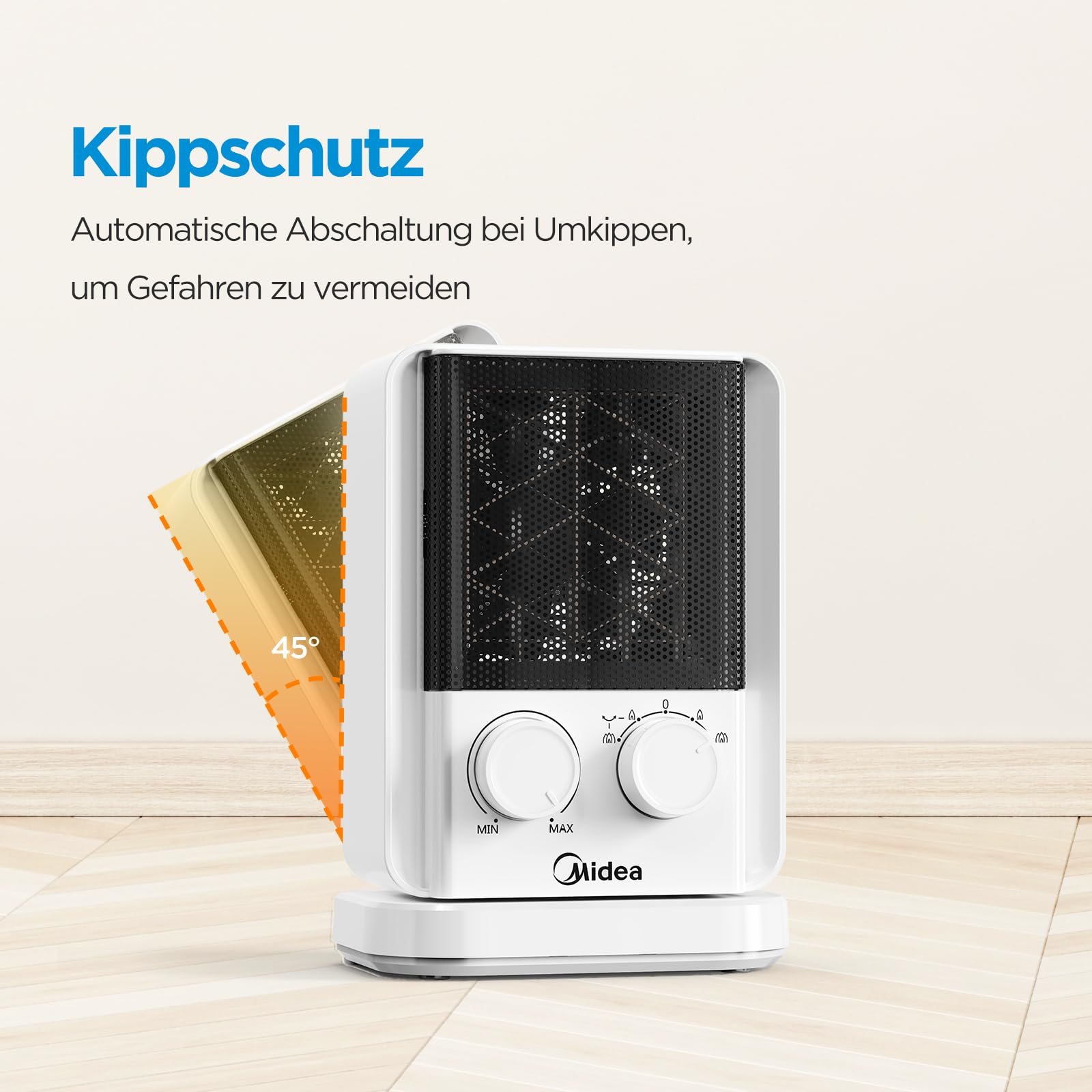 Midea NTY20-22E(WH) ceramiczny termowentylator PTC, cichy, energooszczędny 2000 W, termowentylator do łazienki, biura, sypialni, 2 stopnie ogrzewania, termostat, zabezpieczenie przed przegrzaniem,