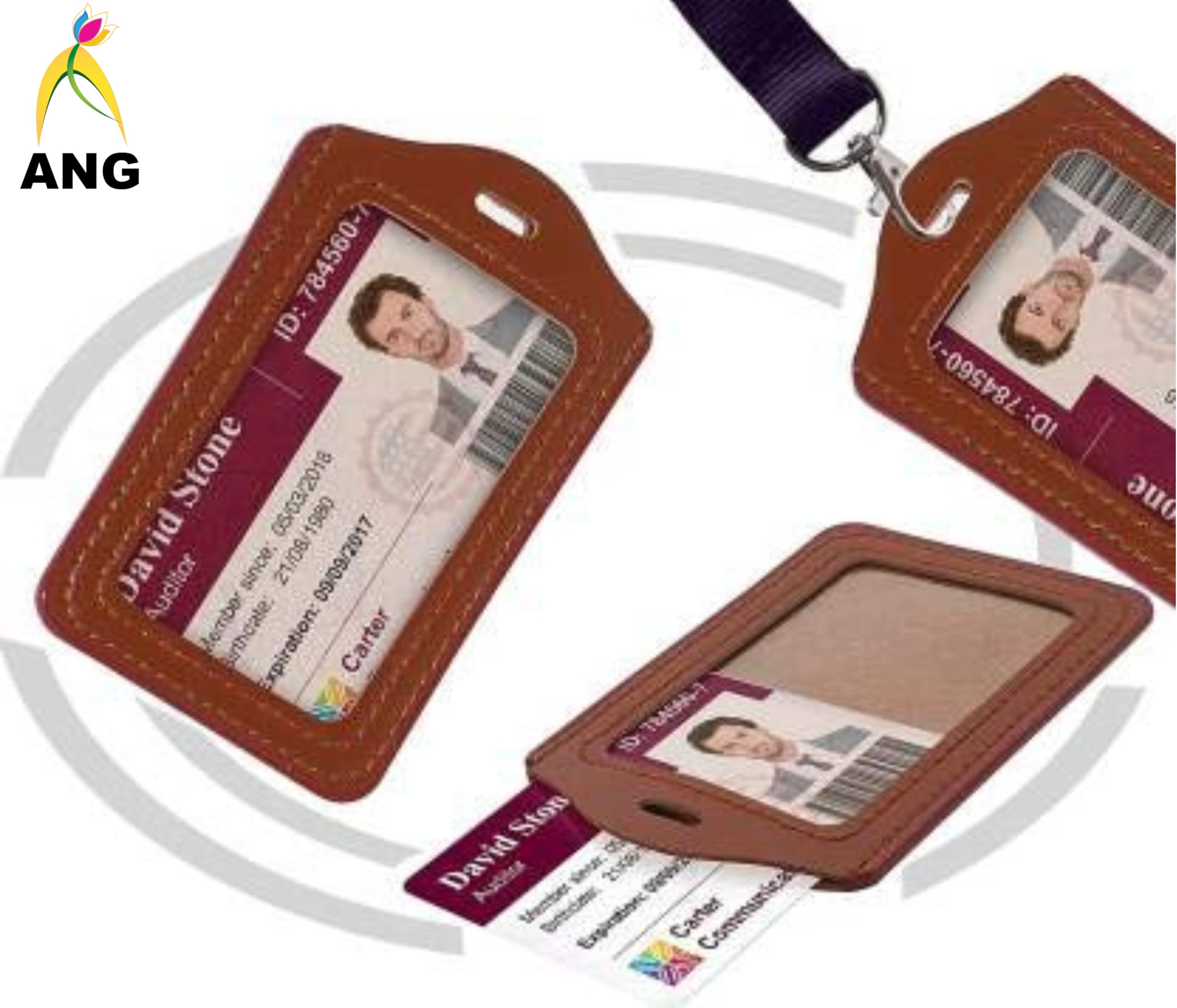 ANG Combo Pack of PU Leather ID Badge Holder Card Case with Retractable Reel Pulley YOYO (Made in India) LBR (Pack of 2) 1