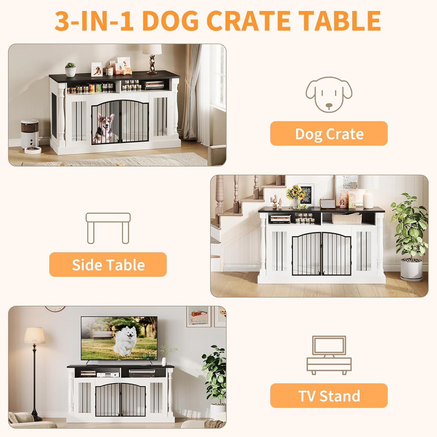 GAOMON 63 Inch Double Dog Crate TV Stand, Heavy Duty Wooden Dog Crate Furniture for 2 Dogs, Dog Kennel Indoor Furniture Ideal for 2 Dogs