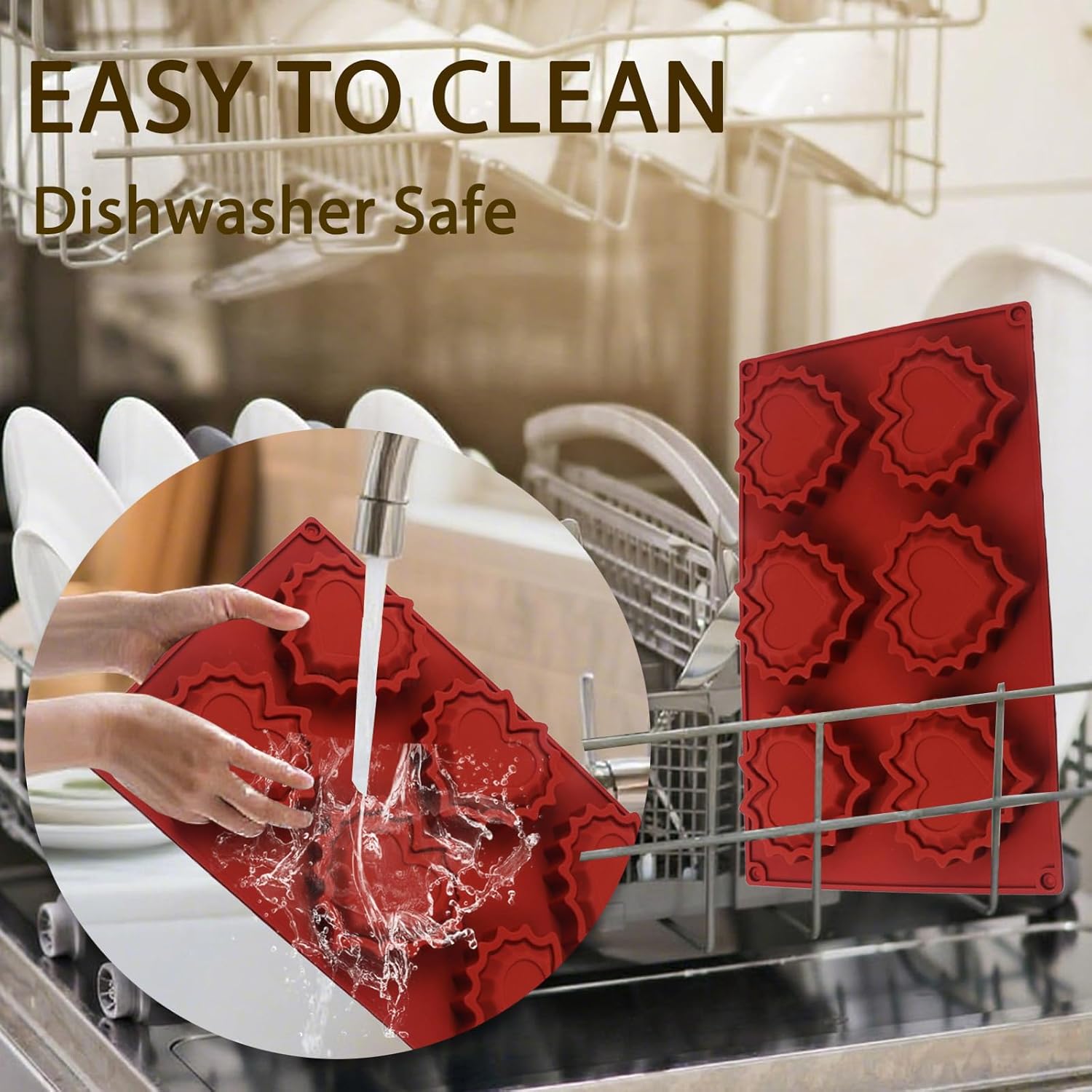 6 Cavity Silicone Heart Shaped Baking Molds for Mousse, Bundtz, Muffin, Candy, Bread, Cake Decoration, Valentine's Day Chocolate Molds, 11.65 x 6.73 x 0.83 inches - Image 3