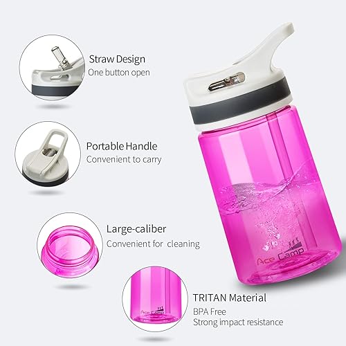 Miniatura 10 de AceCamp Botella de agua pequeña de 12 onzas con popote para niños y adultos, sin BPA, Tritan Sports Fitness Bottle a prueba de fugas, verde duradero