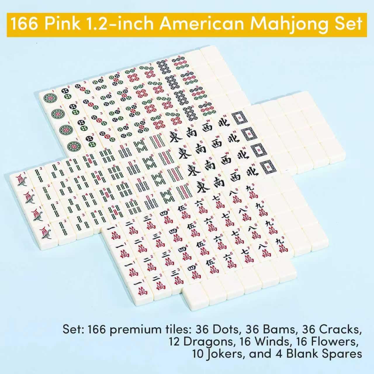 American Mahjong Set | 166 Premium 3,0 cm Piastrelle bianche | Set completo di gioco Mahjong