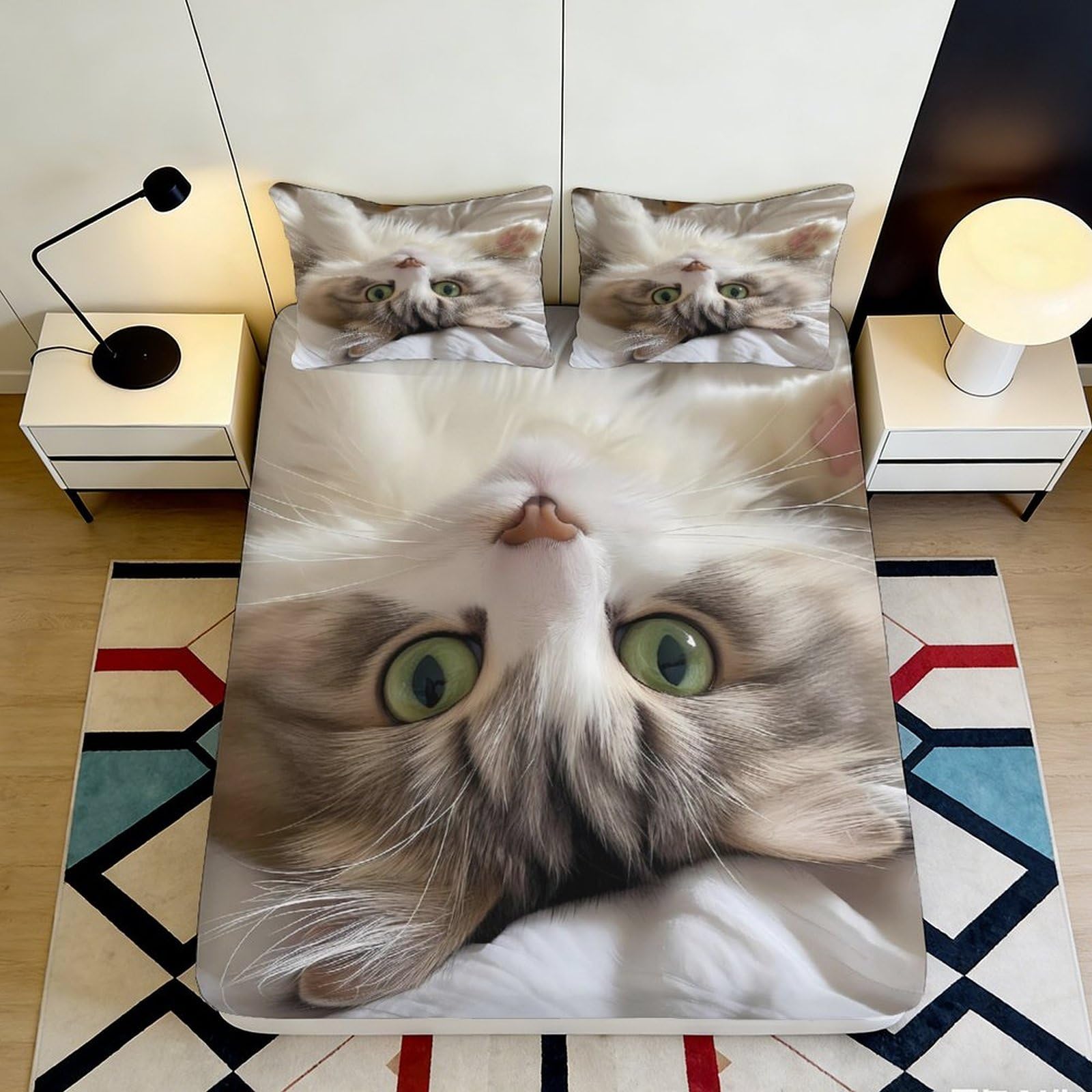 Pnayamiorkfel Style-2 3D Printed Cute Cat Fitted Sheet Microfiber Soft Durable Fluffy Kitten Bed Cover Bedroom Decor Protection 90X200x25cm