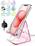 TOPGO Acrylic Cell Phone Stand, Clear Phone Holder for Office Desk, Vanity, Kitchen Counter, Bedside Table, Compatible with iPhone 17 16 15 14 13 12 Pro Max Plus/Smartphones/iPad/Switch/Kindle(Pink)