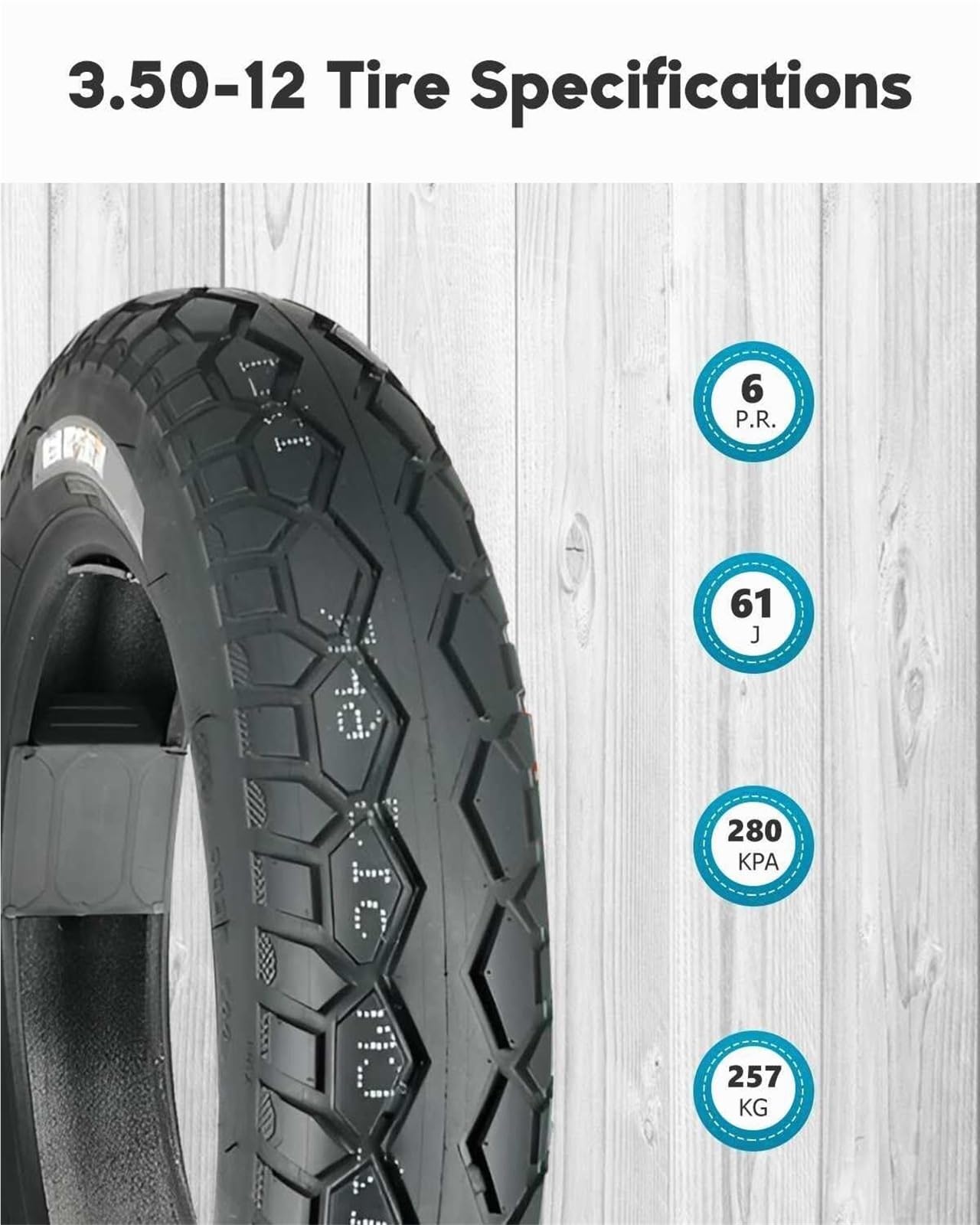3.50-12 Opona 3.50X12 Opona do Hulajnogi Opona Pneumatyczna z Kamerą Odporna na Zużycie Antypoślizgowa Antywycieku 6 PR 280 kPa Max. Nośność 257 kg