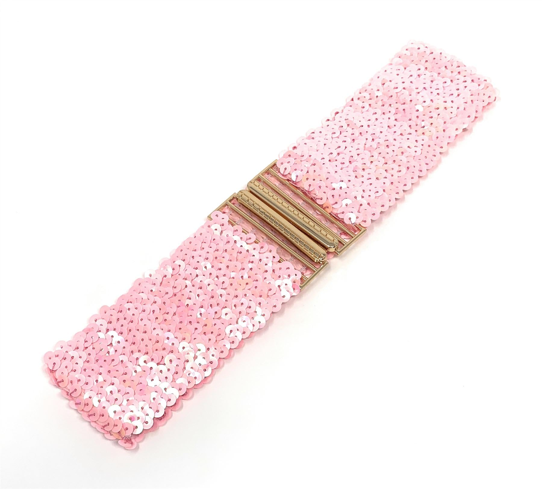 Cadoline Women's Pink Wide Belts For Sequin With Elastic Stretch And Gold Buckle Waist Band Corset