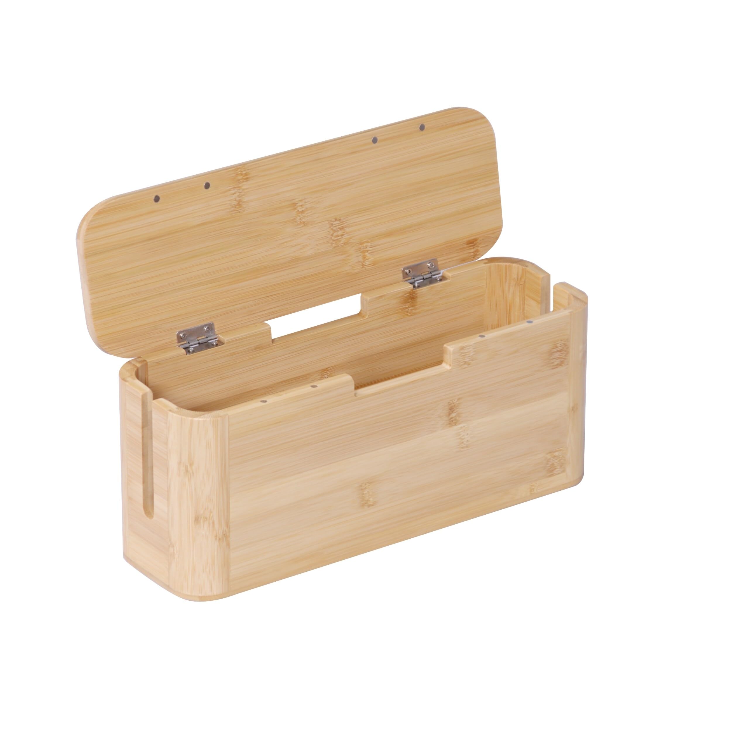 Relaxdays Scatola Porta Cavi per multipresa, bambù, Coperchio Magnetico, HxLxP 14,5x34x11 cm