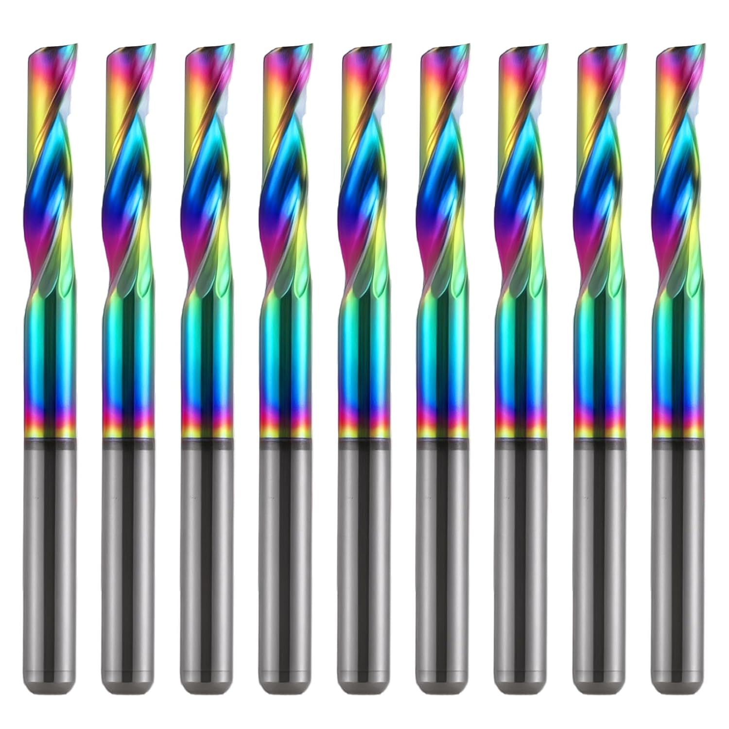 CNC Single Flute End Mill 1/8" Shank 1/8" Cut Dia 0.472" Cutting Length Solid Carbide Short Router Bit with DLC Coating for Aluminum, 10-Pack