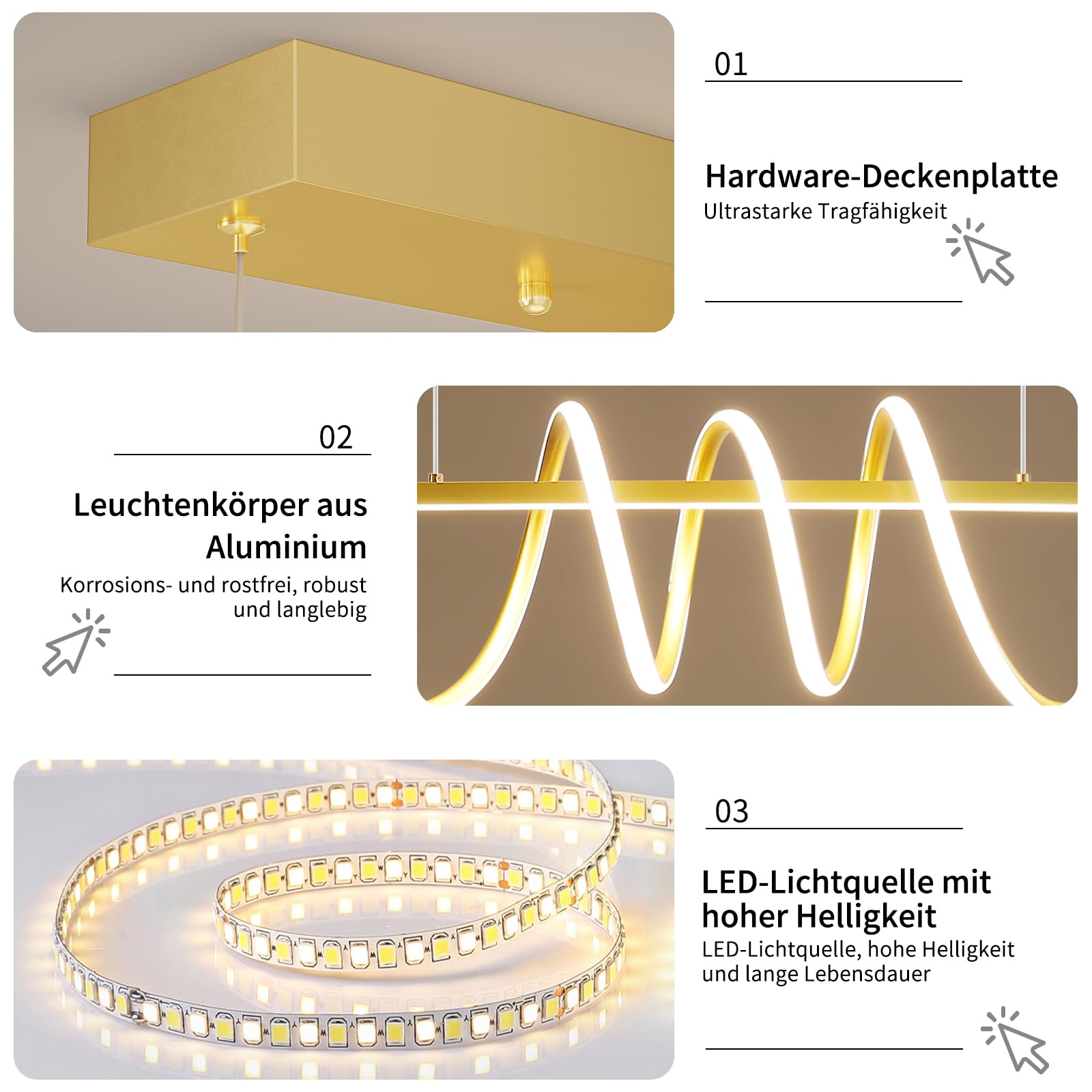 Mikeru Ampoule Spirale Dorée De 150cm, Lumières Pour Table De Billard 3000K/4500K/6500K, 10% à 100% Dimmable, Lampes à Suspension Réglables En Hauteur LED Modernes Avec Fonction De Mémoire