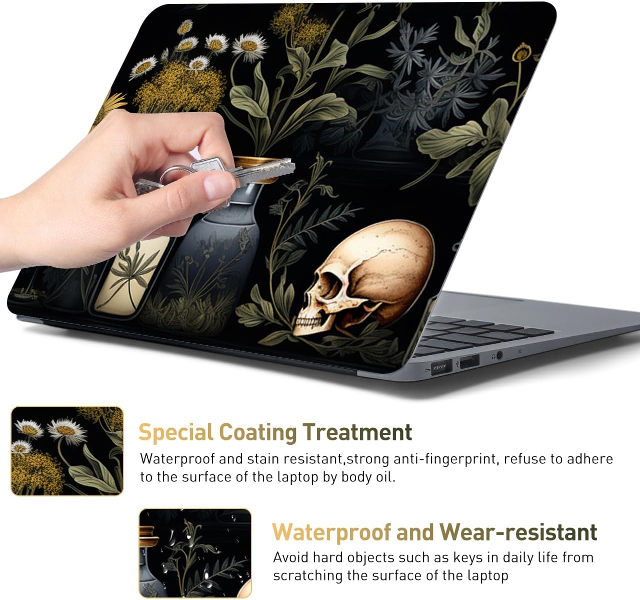 15-15.6 inches Netbook Laptop Skin Sticker Decal Reusable Cover Protector for 11.6 12 13 13.3 14 15 15.4 Notebook Chromebook PC, Scratch-Resistant Waterproof I Black Academia Mystical Green Plant