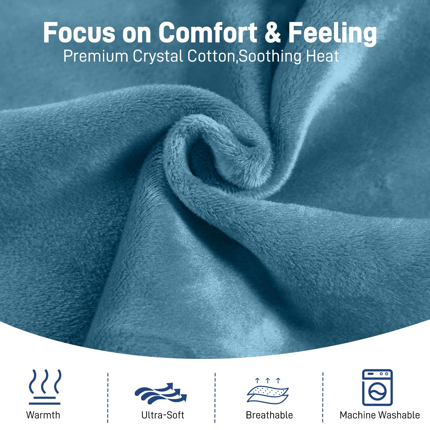 Ultralent Termoforo Elettrico per Schiena Collo e Spalle,60x108cm Termoforo Cervicale 6 Livelli di Calore, Spegnimento Automatico, Morbido Cotone Cristallino, Lavabile in Macchina-Blu Pavone