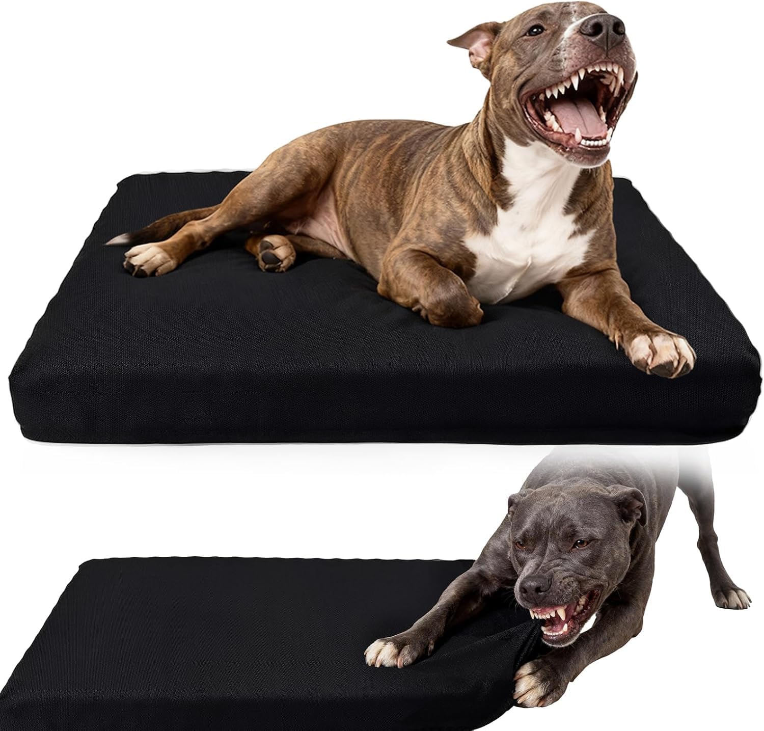 Chew Proof Dog Bed, Indestructible Dog Bed for Aggressive Chewers, Durable Crate Mat Waterproof & Machine Washable Kennel Pad for Indoor/Outdoor (Large Size, Black)