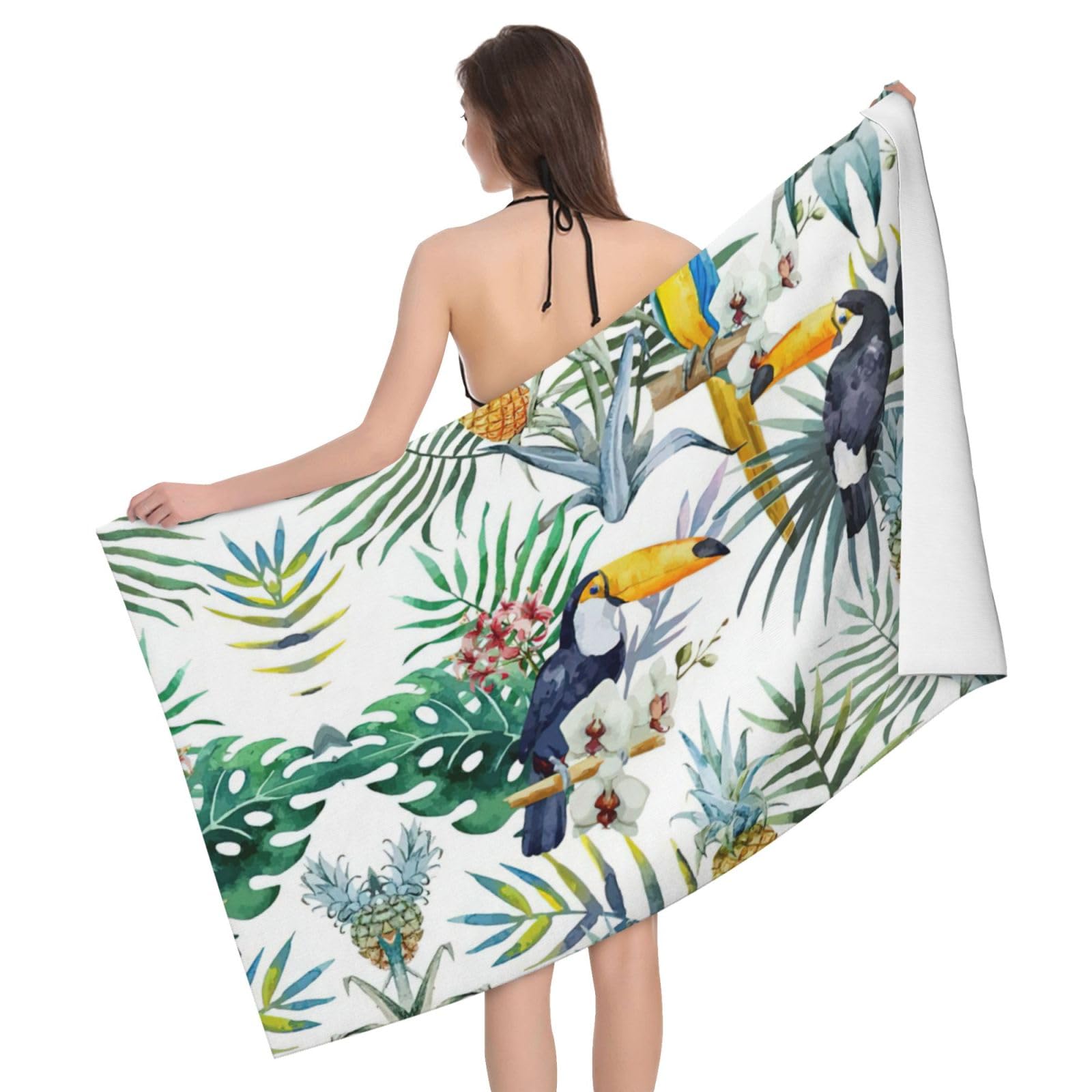 Serviette de bain microfibre feuilles tropicales douche 81x132cm